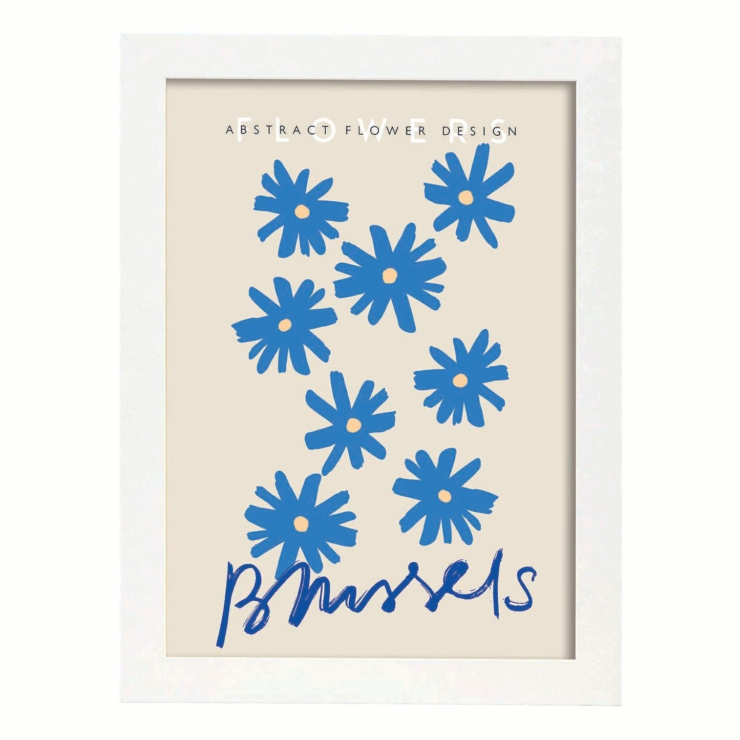 Lamina artistica decorativa con ilustración de Diseño abstracto de flor Bruselas-Artwork-Nacnic-A3-Marco Blanco-Nacnic Estudio SL
