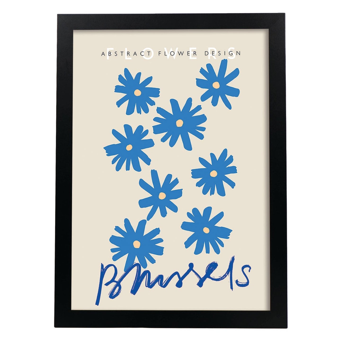 Lamina artistica decorativa con ilustración de Diseño abstracto de flor Bruselas-Artwork-Nacnic-A3-Marco Negro-Nacnic Estudio SL