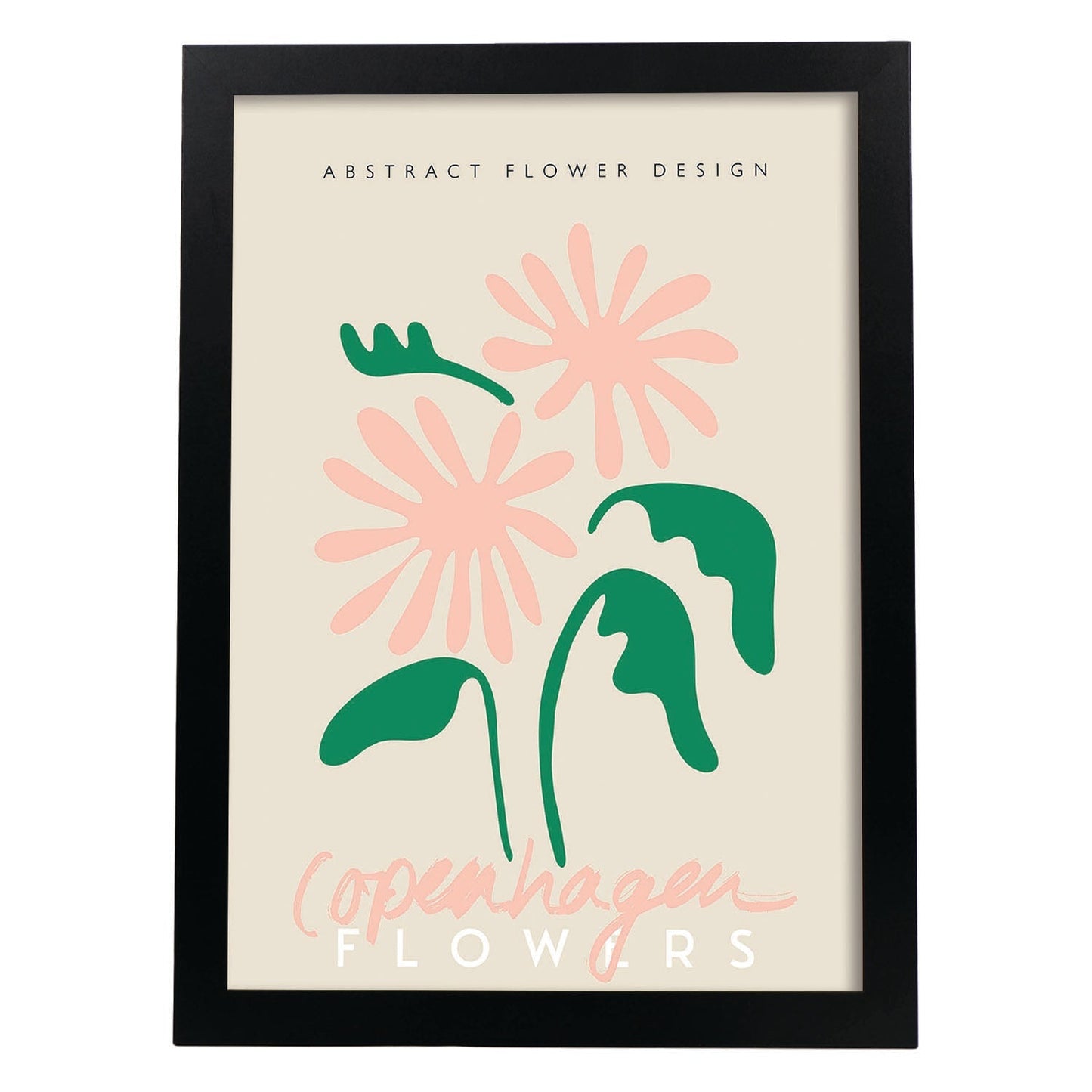 Lamina artistica decorativa con ilustración de Diseño abstracto de flor Copenhague-Artwork-Nacnic-A3-Marco Negro-Nacnic Estudio SL