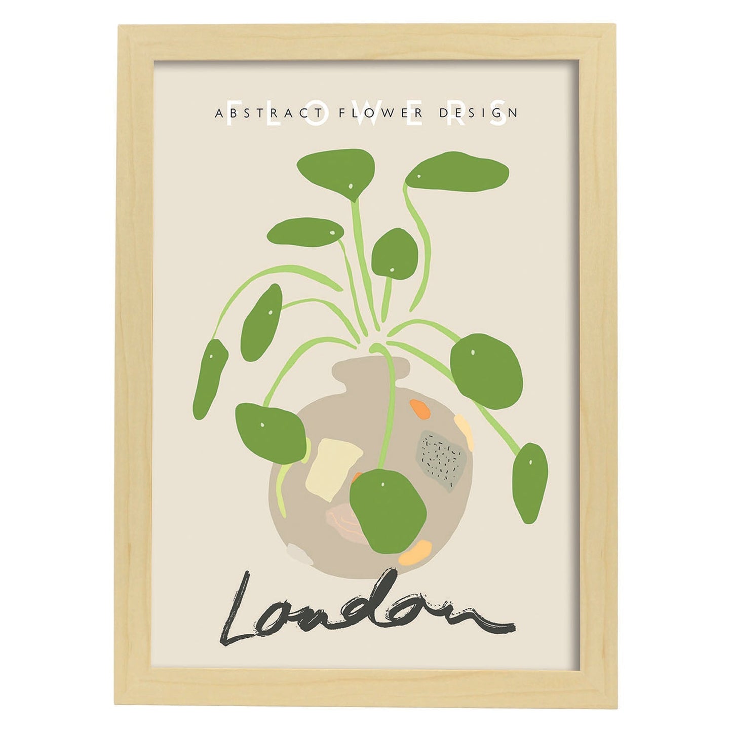 Lamina artistica decorativa con ilustración de Diseño abstracto de flor LONDRES-Artwork-Nacnic-A3-Marco Madera clara-Nacnic Estudio SL