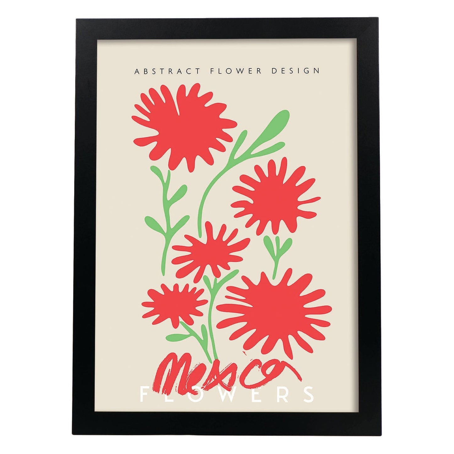 Lamina artistica decorativa con ilustración de Diseño abstracto de flor México-Artwork-Nacnic-A4-Marco Negro-Nacnic Estudio SL