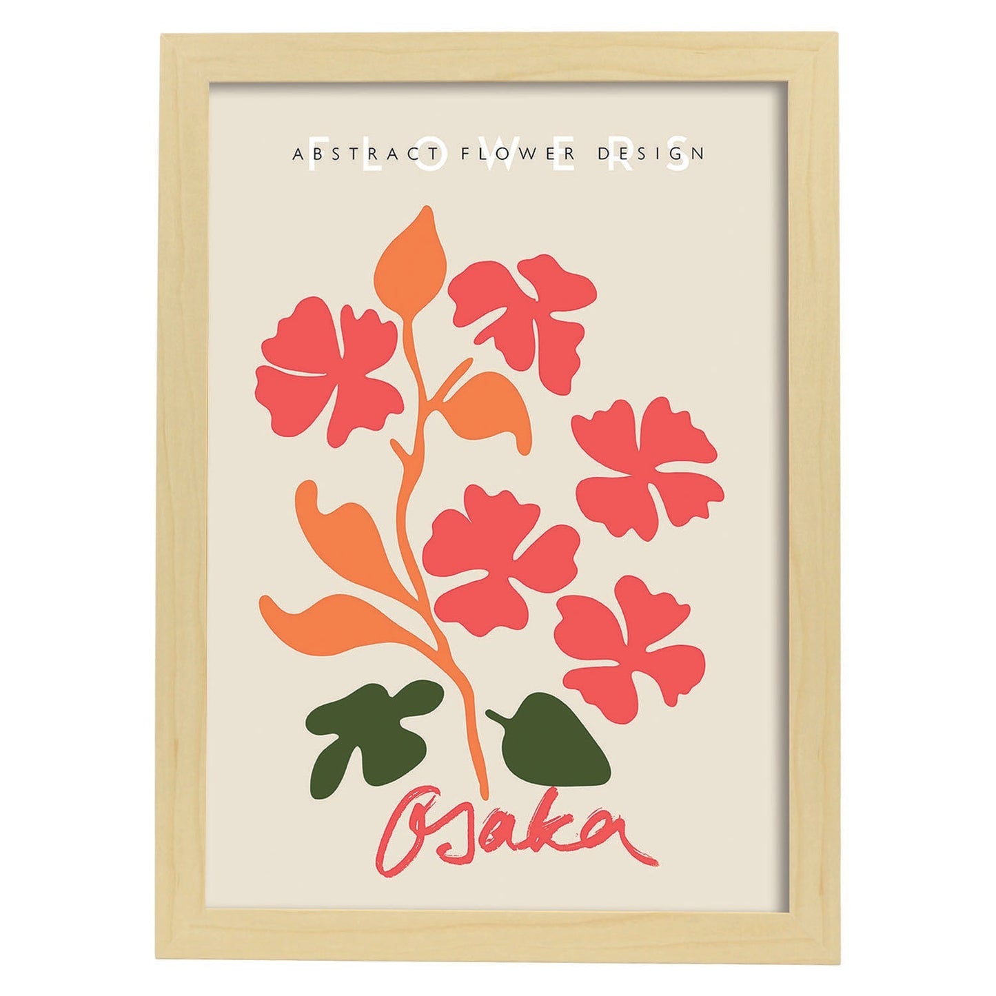 Lamina artistica decorativa con ilustración de Diseño abstracto de flor Osaka-Artwork-Nacnic-A4-Marco Madera clara-Nacnic Estudio SL