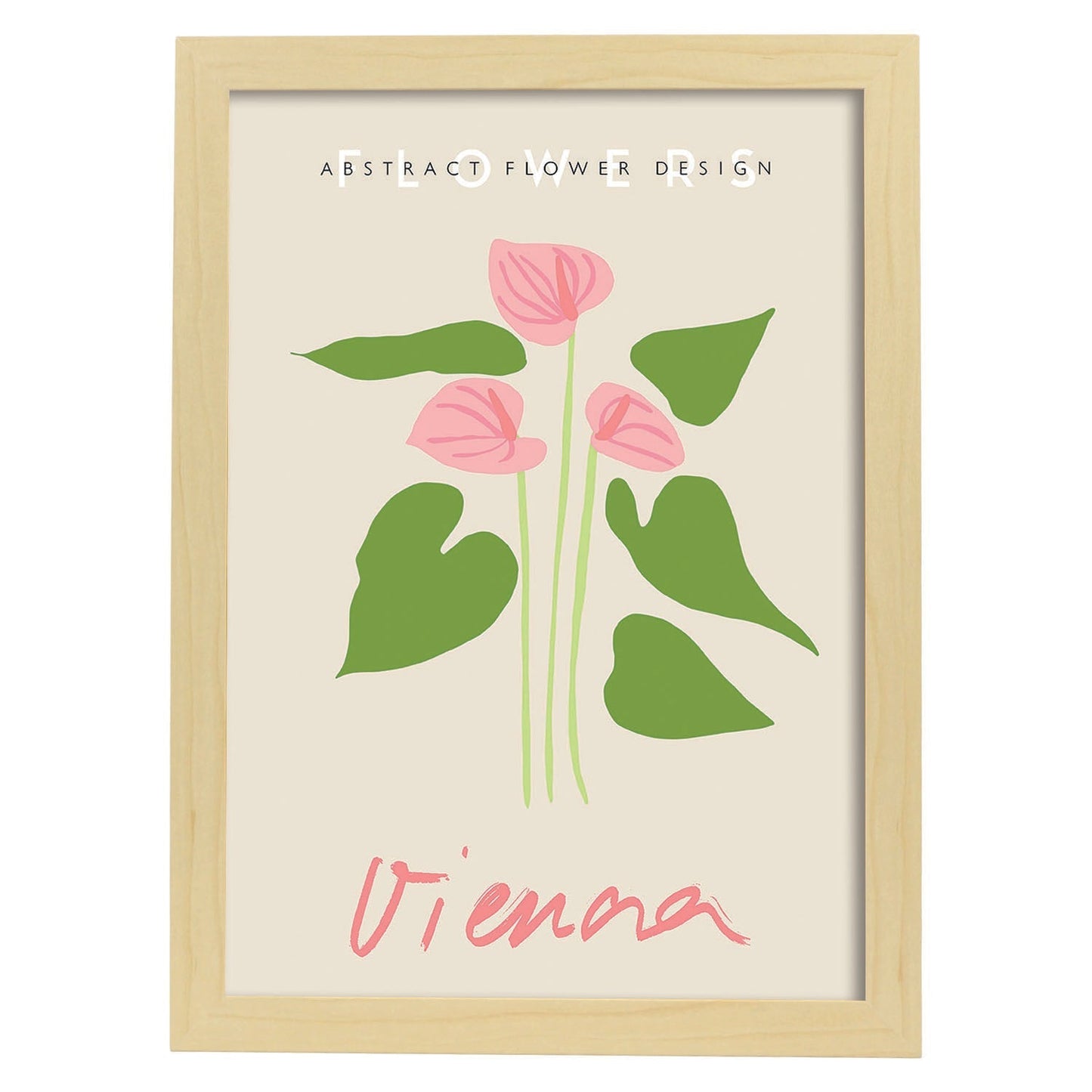 Lamina artistica decorativa con ilustración de Diseño abstracto de flor Viena-Artwork-Nacnic-A3-Marco Madera clara-Nacnic Estudio SL