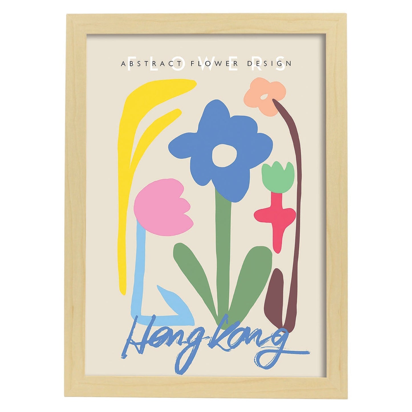 Lamina artistica decorativa con ilustración de Diseño de flor abstracto Hong Kong-Artwork-Nacnic-A3-Marco Madera clara-Nacnic Estudio SL