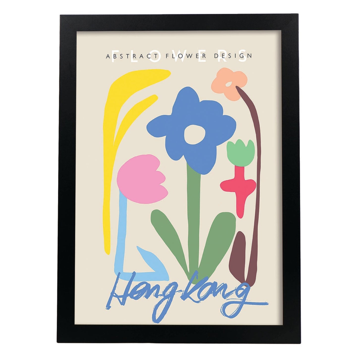 Lamina artistica decorativa con ilustración de Diseño de flor abstracto Hong Kong-Artwork-Nacnic-A3-Marco Negro-Nacnic Estudio SL