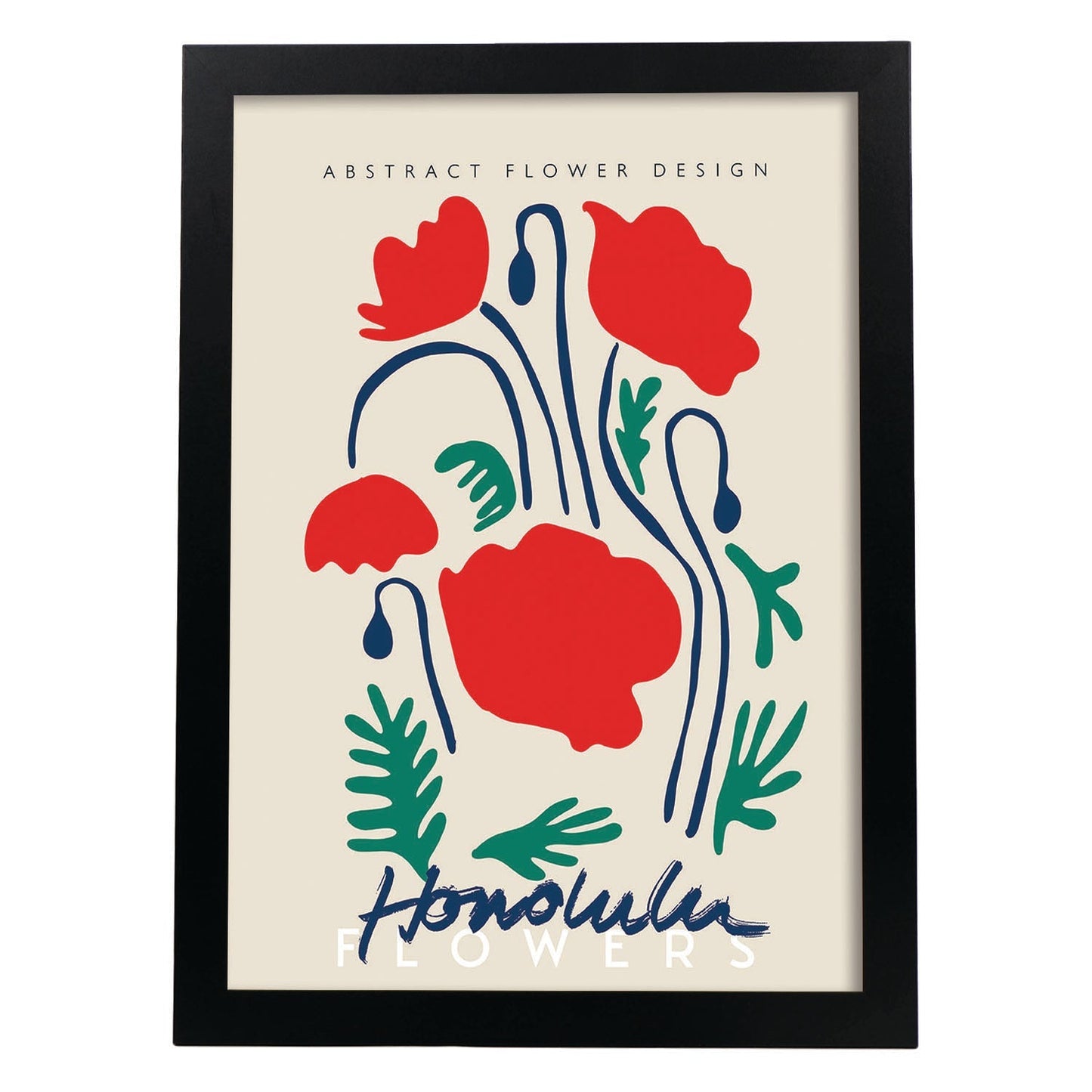 Lamina artistica decorativa con ilustración de Diseño floral abstracto Honolulu-Artwork-Nacnic-A3-Marco Negro-Nacnic Estudio SL