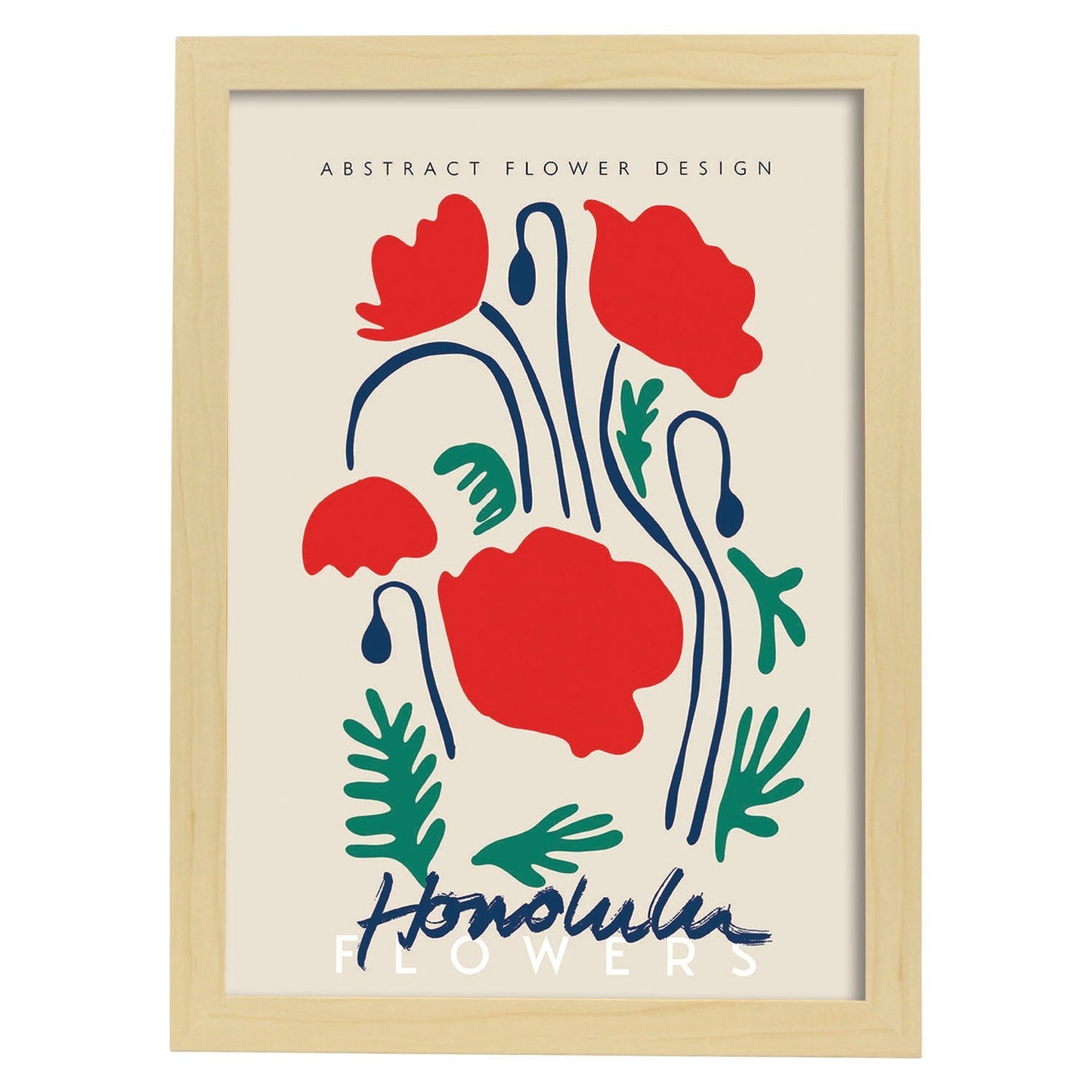 Lamina artistica decorativa con ilustración de Diseño floral abstracto Honolulu-Artwork-Nacnic-A4-Marco Madera clara-Nacnic Estudio SL