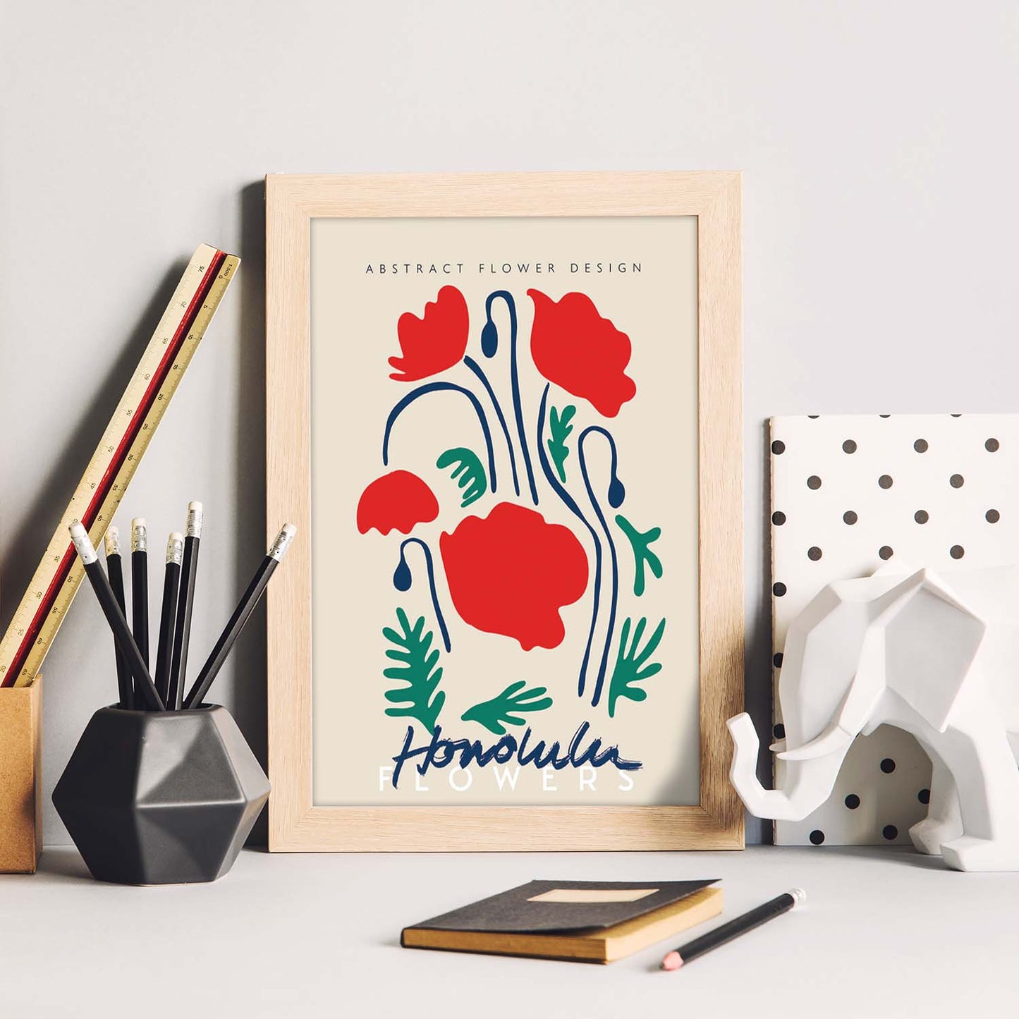 Lamina artistica decorativa con ilustración de Diseño floral abstracto Honolulu-Artwork-Nacnic-Nacnic Estudio SL