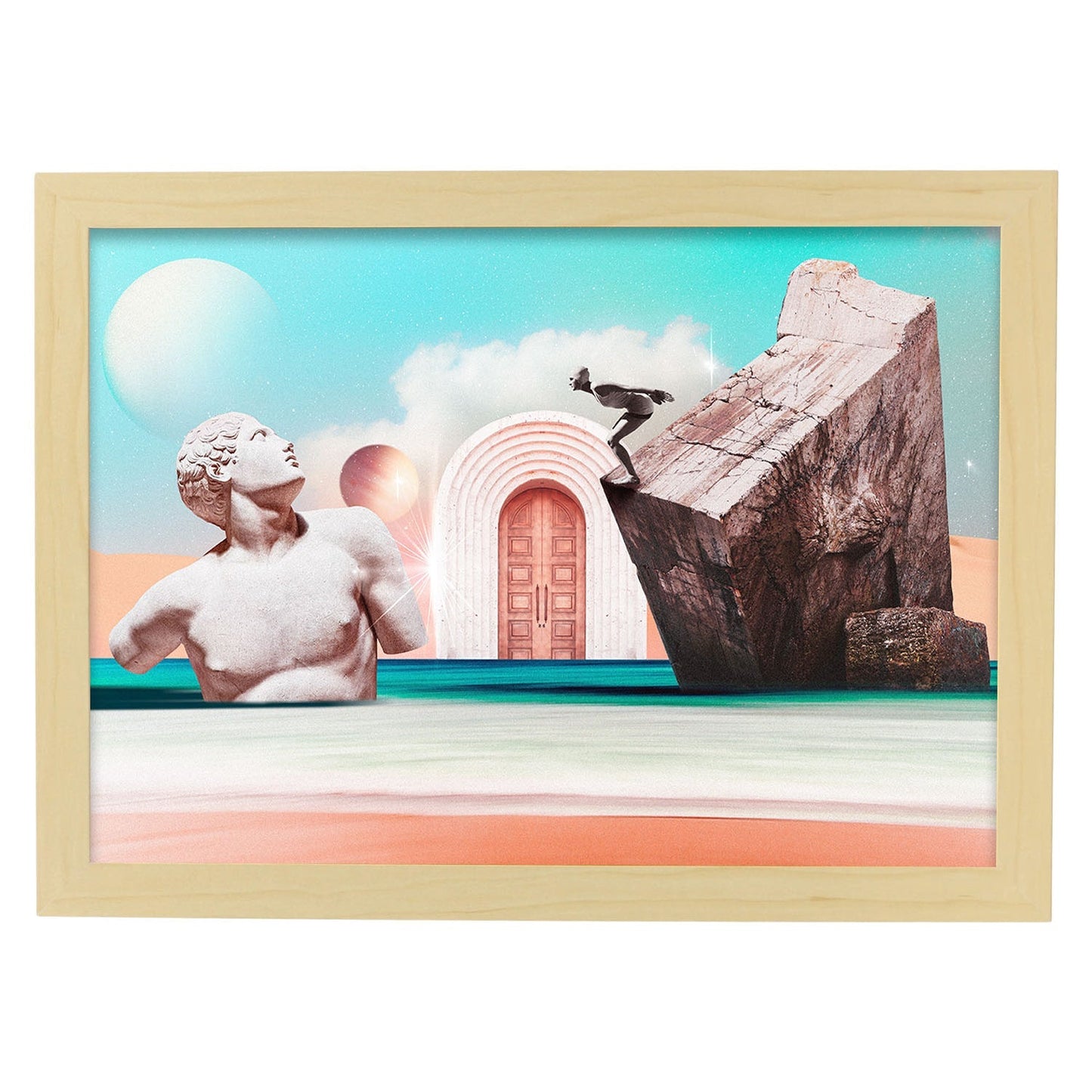 Lamina artistica decorativa con ilustración de Door estilo Collage-Artwork-Nacnic-A3-Marco Madera clara-Nacnic Estudio SL