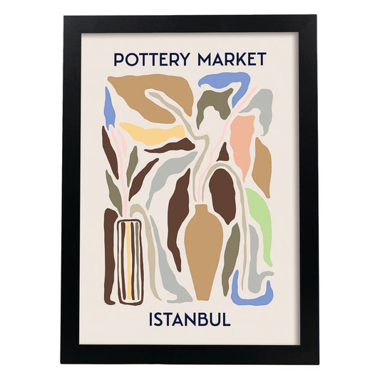 Lamina artistica decorativa con ilustración de Estanbul-Artwork-Nacnic-A4-Marco Negro-Nacnic Estudio SL