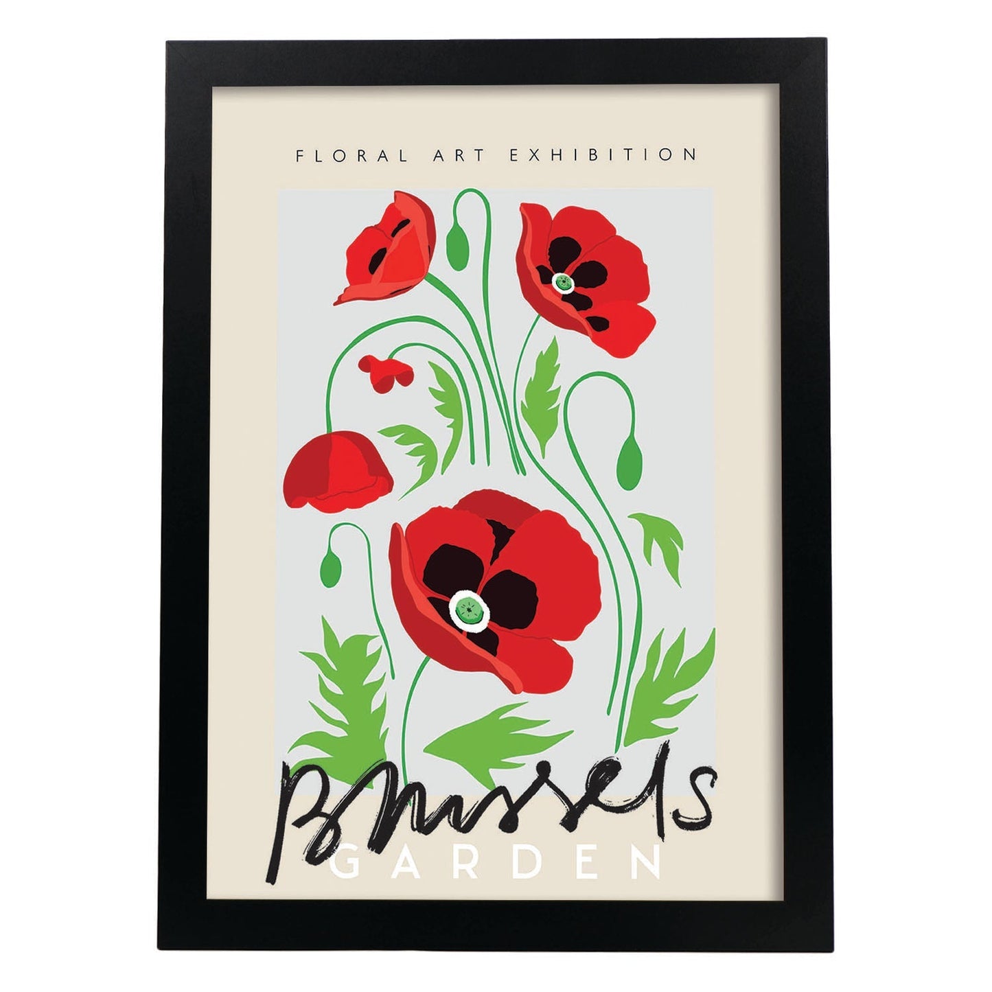 Lamina artistica decorativa con ilustración de Exposición de arte floral Bruselas-Artwork-Nacnic-A4-Marco Negro-Nacnic Estudio SL