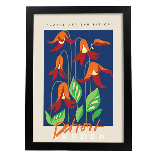 Lamina artistica decorativa con ilustración de Exposición de arte floral Detroit-Artwork-Nacnic-A4-Marco Negro-Nacnic Estudio SL