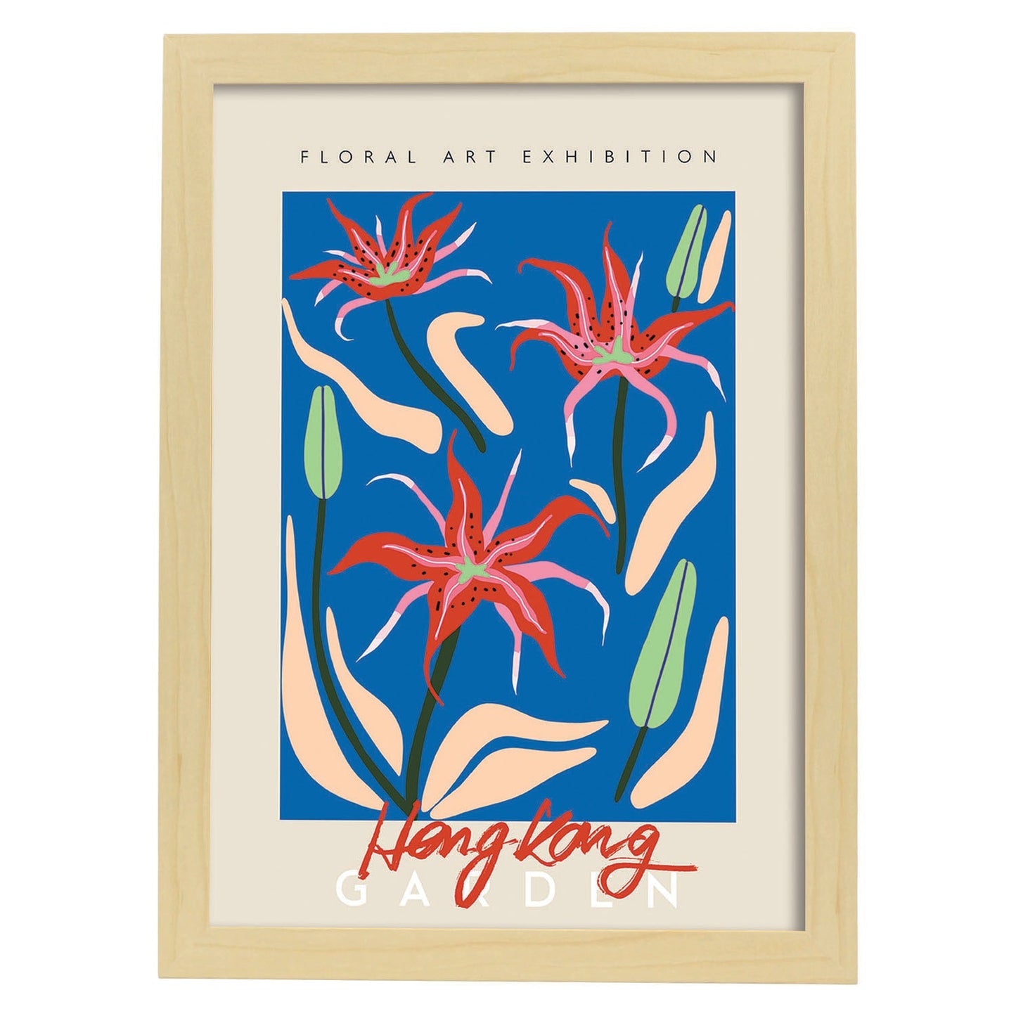 Lamina artistica decorativa con ilustración de Exposición de arte floral Hong Kong-Artwork-Nacnic-A4-Marco Madera clara-Nacnic Estudio SL