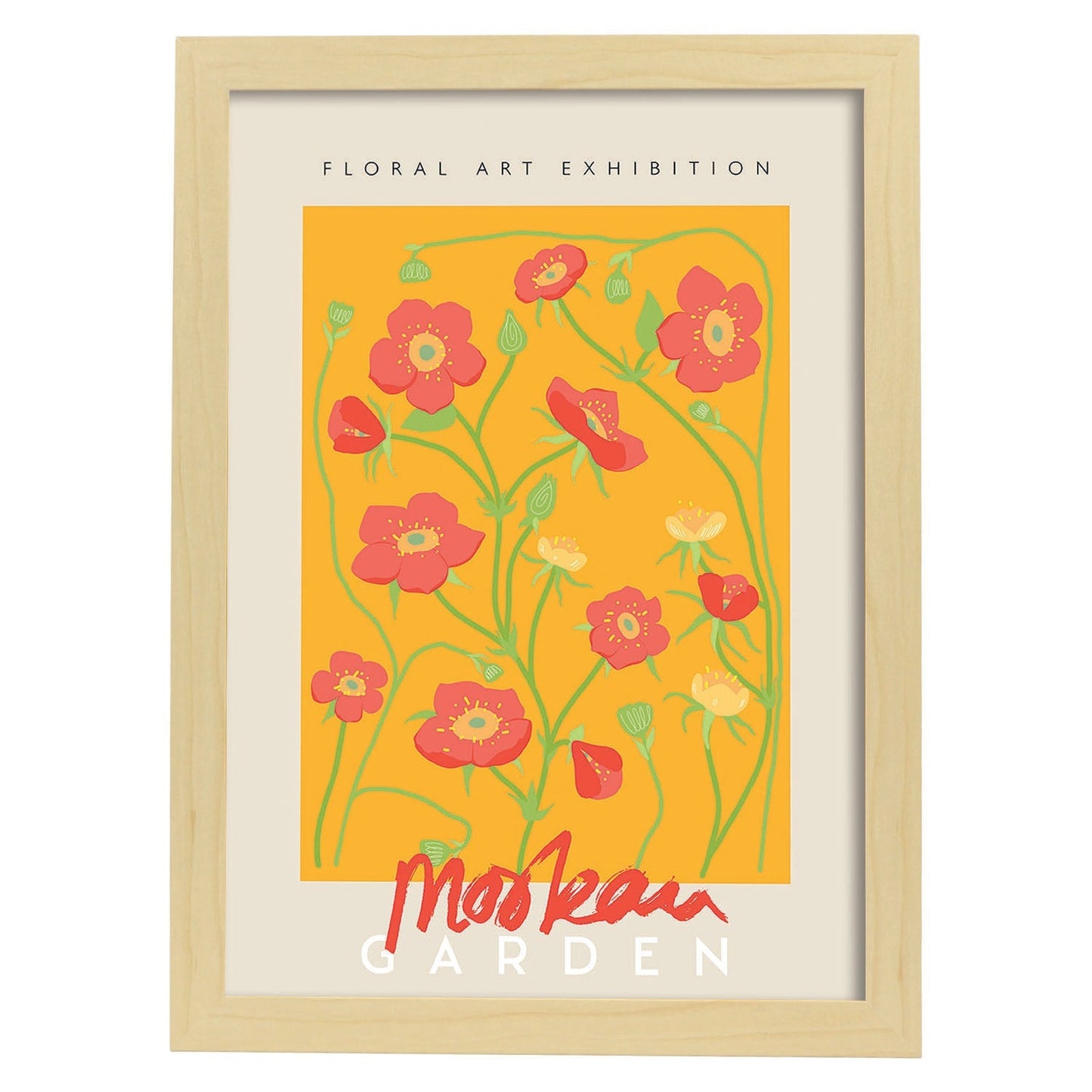 Lamina artistica decorativa con ilustración de Exposición de arte floral Moskau-Artwork-Nacnic-A3-Marco Madera clara-Nacnic Estudio SL