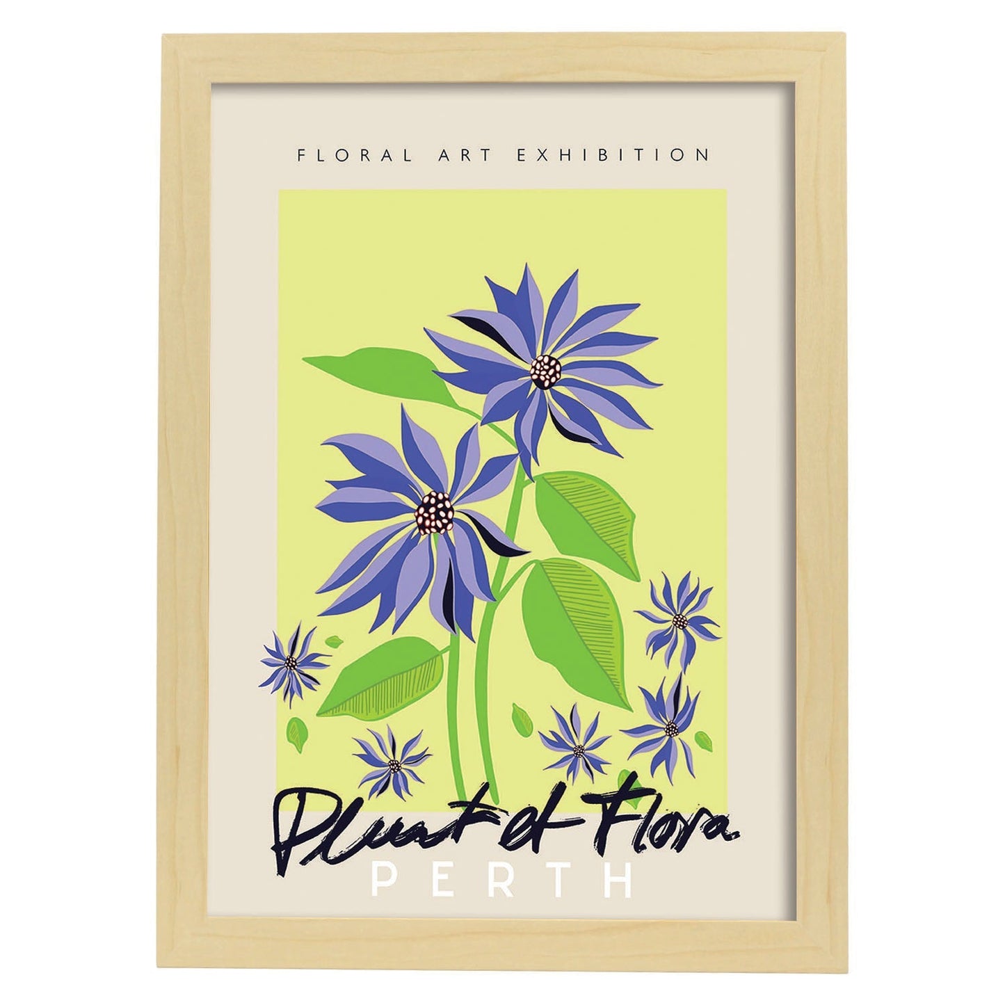 Lamina artistica decorativa con ilustración de Exposición de arte floral Perth-Artwork-Nacnic-A3-Marco Madera clara-Nacnic Estudio SL