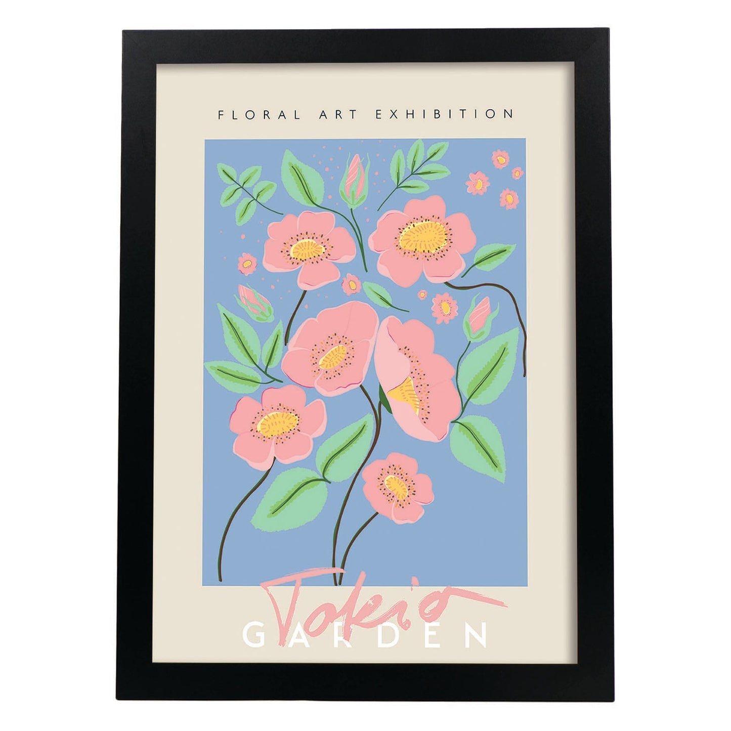 Lamina artistica decorativa con ilustración de Exposición de arte floral Tokyo-Artwork-Nacnic-A3-Marco Negro-Nacnic Estudio SL