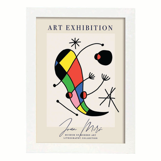 Lamina artistica decorativa con ilustración de Exposición Joan Miro 10 estilo Surrealista-Artwork-Nacnic-A4-Marco Blanco-Nacnic Estudio SL