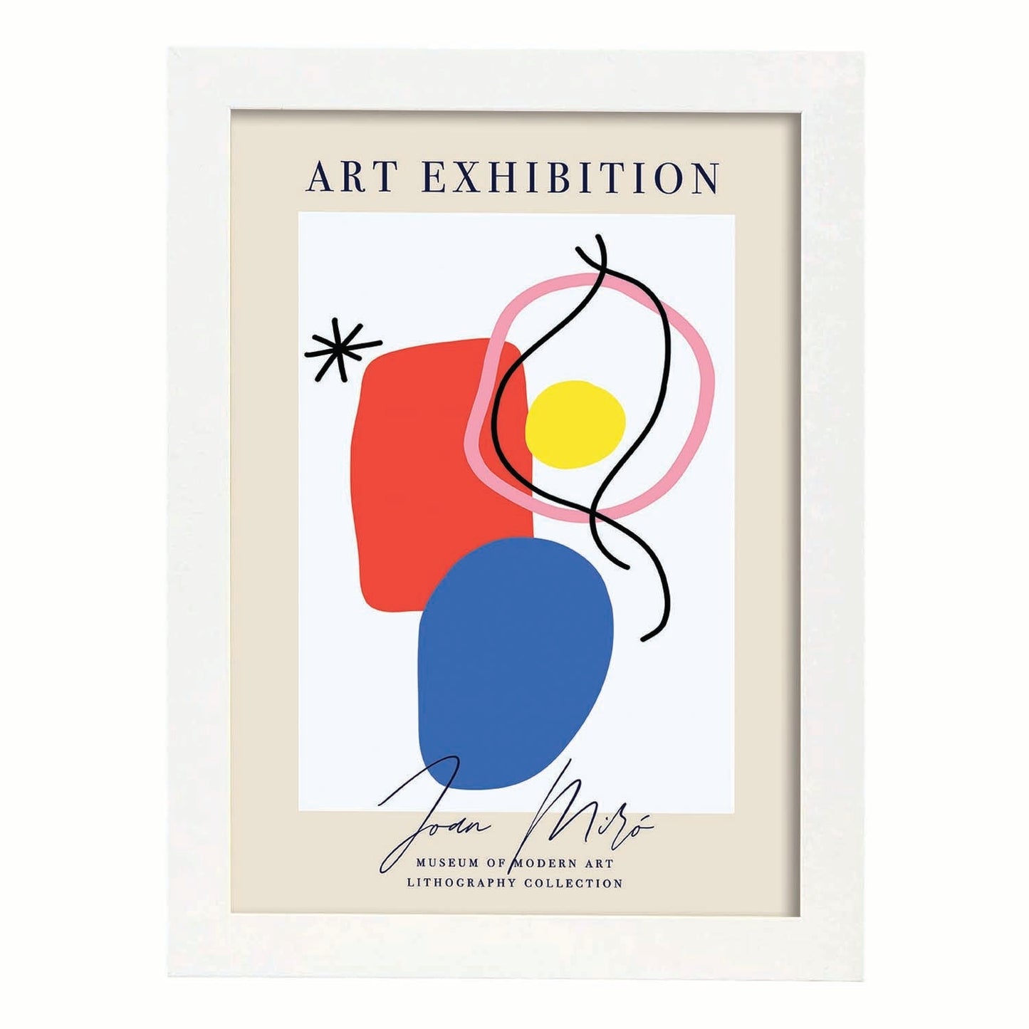 Lamina artistica decorativa con ilustración de Exposición Joan Miro 2 estilo Surrealista-Artwork-Nacnic-A3-Marco Blanco-Nacnic Estudio SL