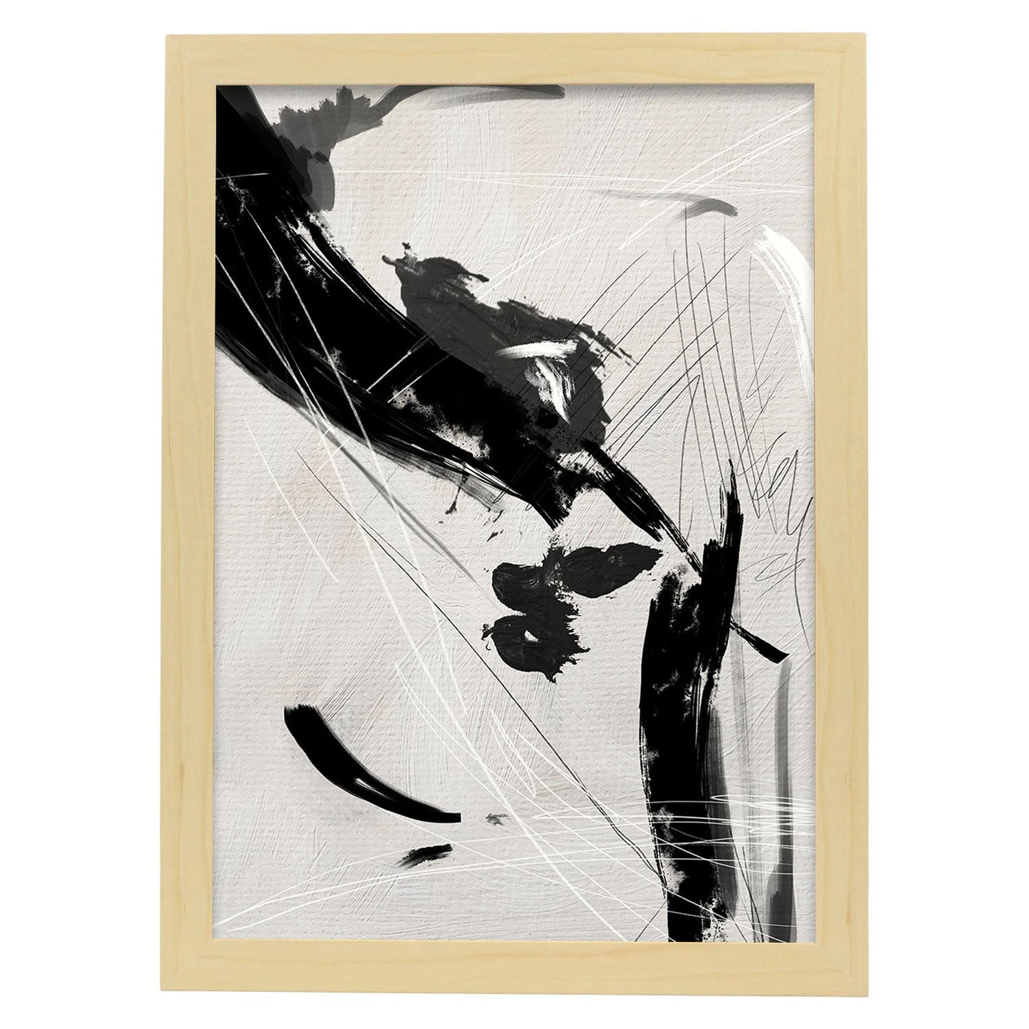 Lamina artistica decorativa con ilustración de Exposición Kline 1 estilo Abstracto-Artwork-Nacnic-A4-Marco Madera clara-Nacnic Estudio SL