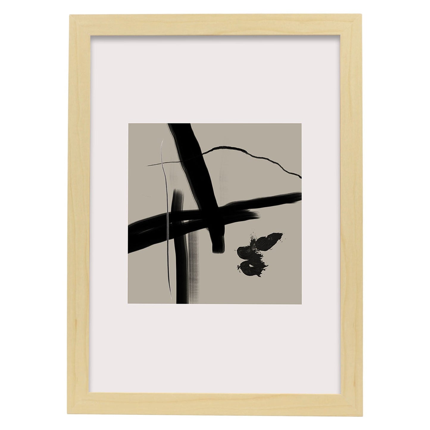 Lamina artistica decorativa con ilustración de Exposición Kline 12 estilo Abstracto-Artwork-Nacnic-A4-Marco Madera clara-Nacnic Estudio SL