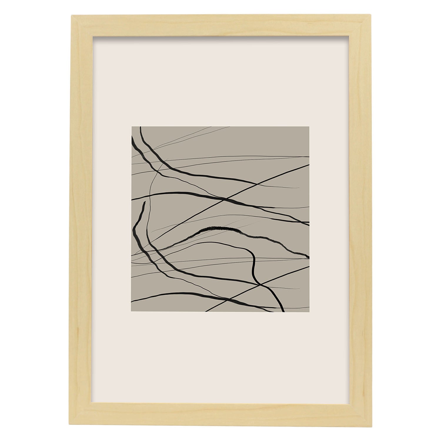 Lamina artistica decorativa con ilustración de Exposición Kline 13 estilo Abstracto-Artwork-Nacnic-A4-Marco Madera clara-Nacnic Estudio SL