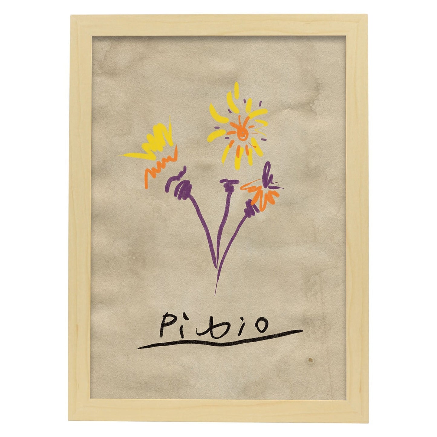 Lamina artistica decorativa con ilustración de Exposición Picasso 2-Artwork-Nacnic-A4-Marco Madera clara-Nacnic Estudio SL