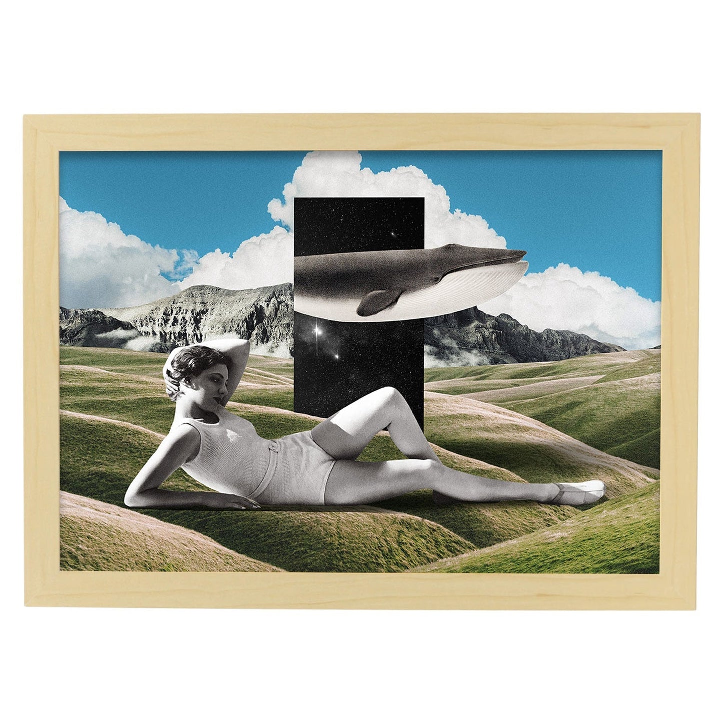 Lamina artistica decorativa con ilustración de Field estilo Collage-Artwork-Nacnic-A3-Marco Madera clara-Nacnic Estudio SL