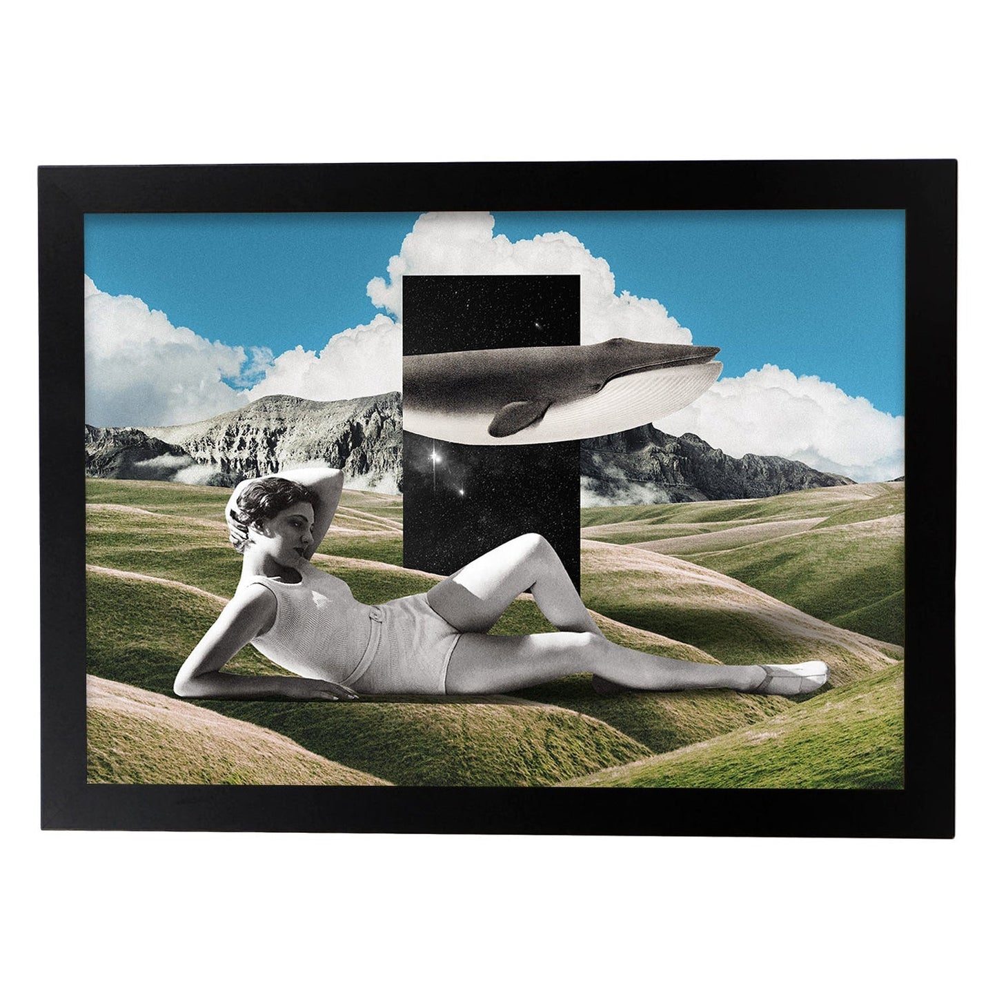 Lamina artistica decorativa con ilustración de Field estilo Collage-Artwork-Nacnic-A3-Marco Negro-Nacnic Estudio SL