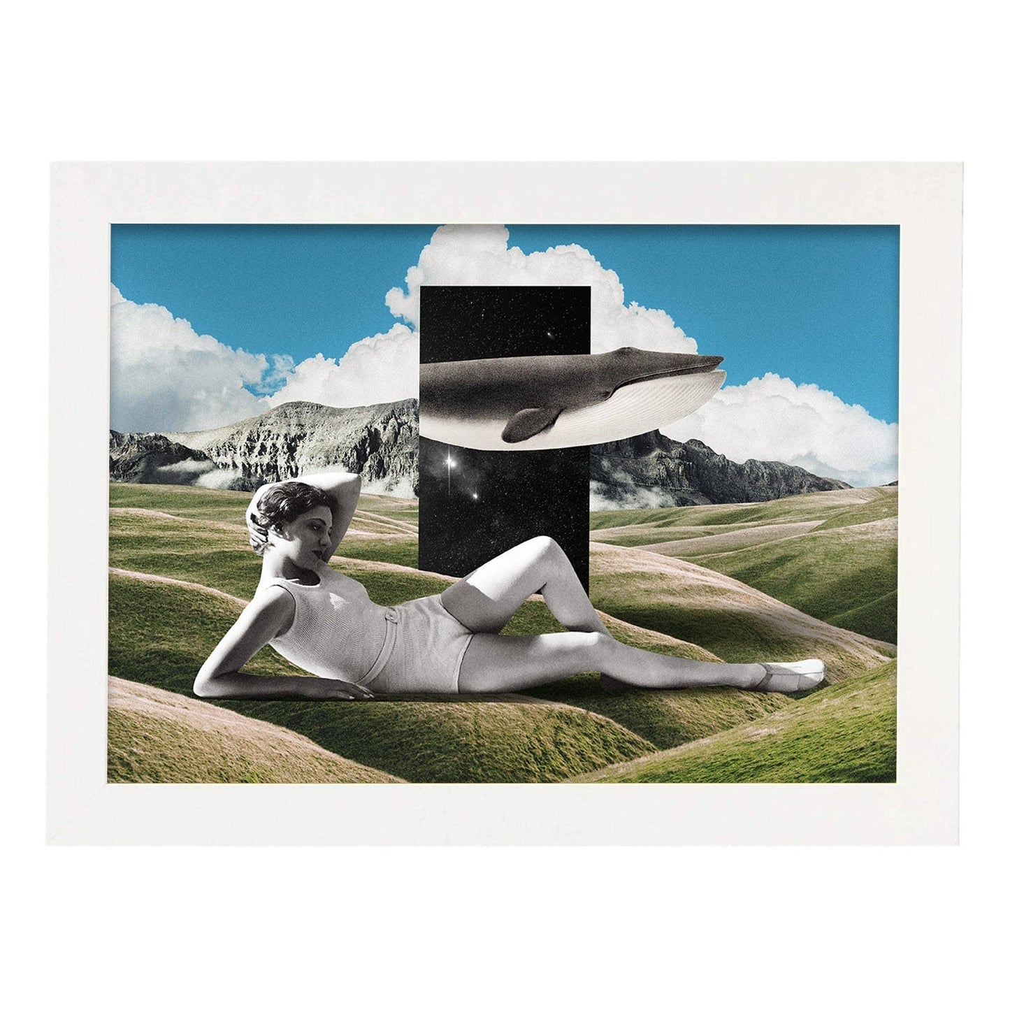Lamina artistica decorativa con ilustración de Field estilo Collage-Artwork-Nacnic-A4-Marco Blanco-Nacnic Estudio SL
