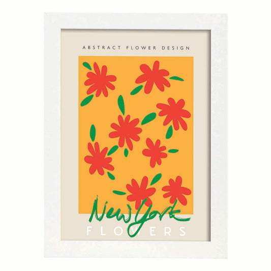 Lamina artistica decorativa con ilustración de Flor abstracta diseño de flores de Nueva York-Artwork-Nacnic-A4-Marco Blanco-Nacnic Estudio SL