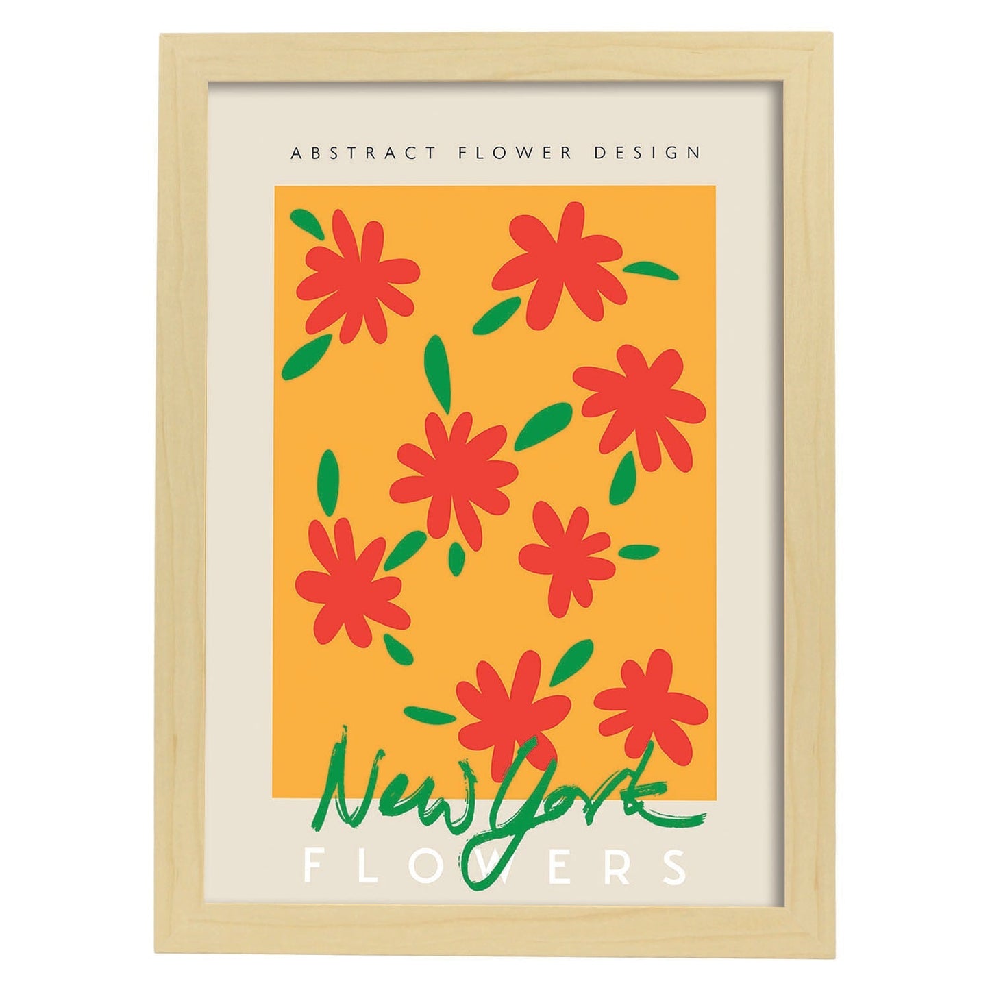 Lamina artistica decorativa con ilustración de Flor abstracta diseño de flores de Nueva York-Artwork-Nacnic-A4-Marco Madera clara-Nacnic Estudio SL