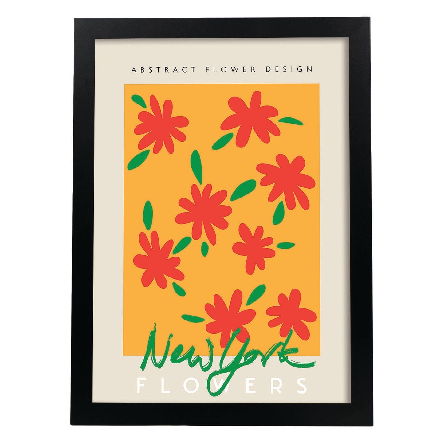Lamina artistica decorativa con ilustración de Flor abstracta diseño de flores de Nueva York-Artwork-Nacnic-A4-Marco Negro-Nacnic Estudio SL