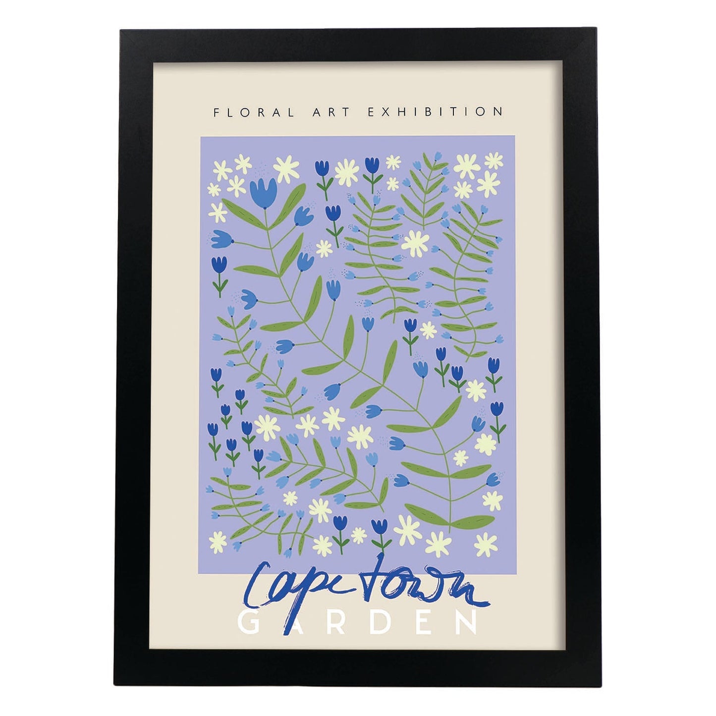 Lamina artistica decorativa con ilustración de Flora Arte Exposición Ciudad del Cabo-Artwork-Nacnic-A4-Marco Negro-Nacnic Estudio SL