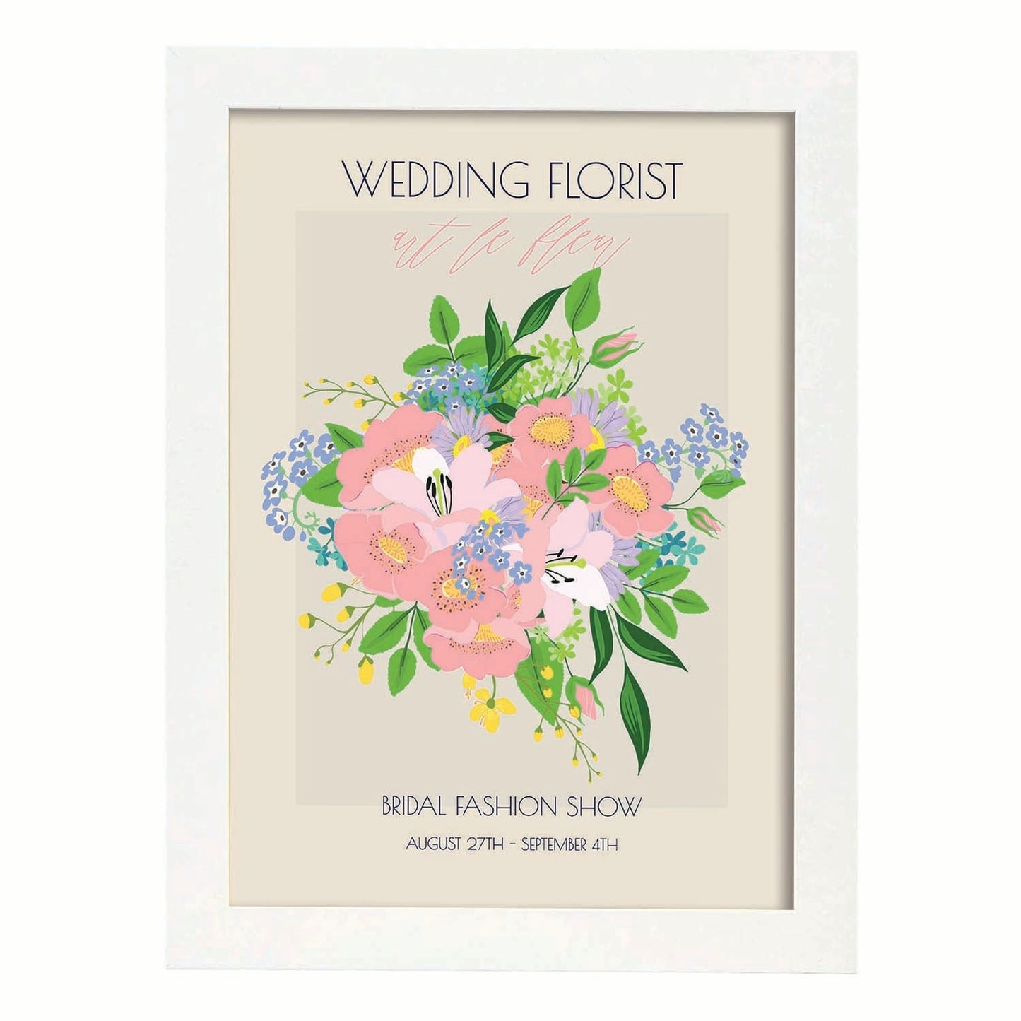 Lamina artistica decorativa con ilustración de Flores de boda 01-Artwork-Nacnic-A3-Marco Blanco-Nacnic Estudio SL