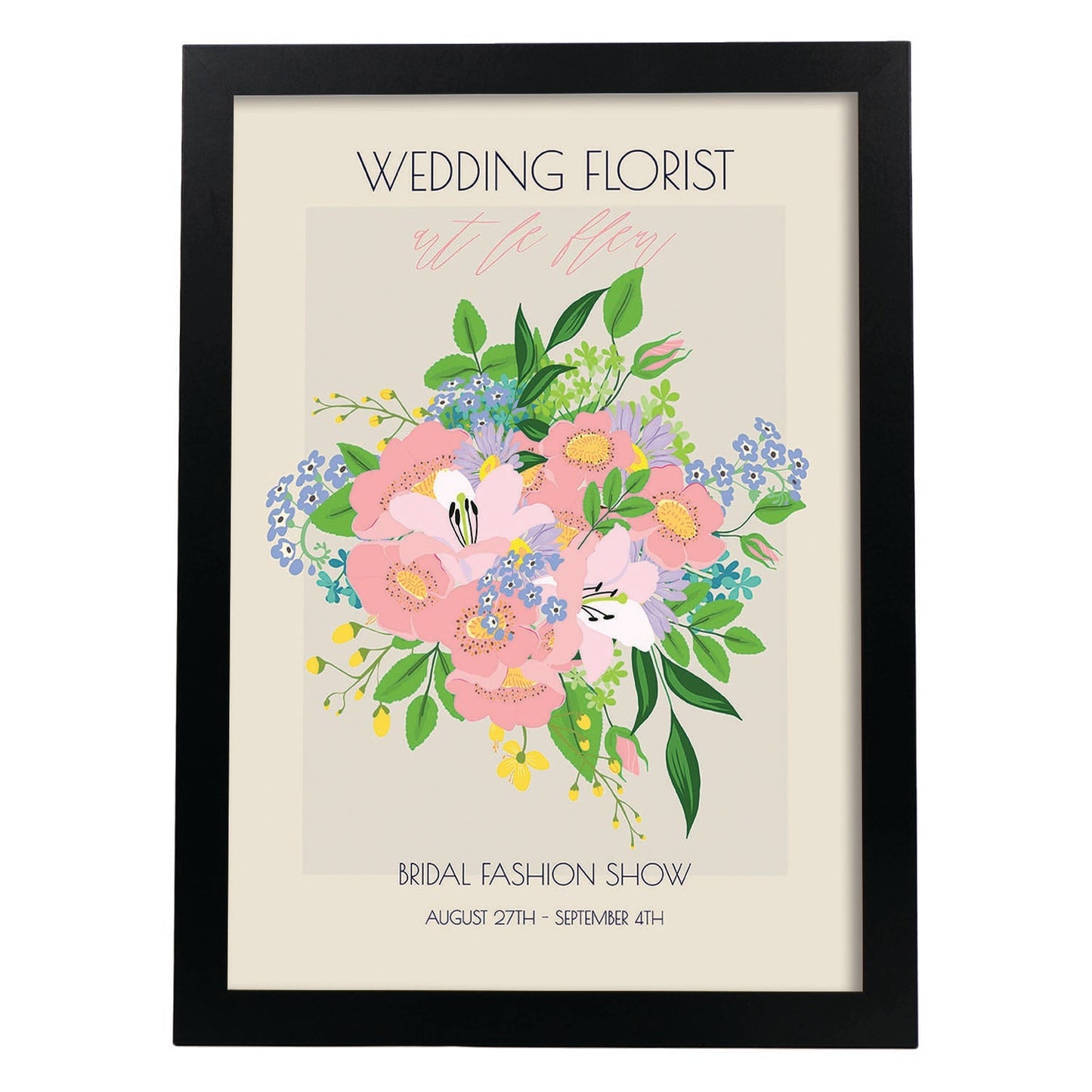 Lamina artistica decorativa con ilustración de Flores de boda 01-Artwork-Nacnic-A3-Marco Negro-Nacnic Estudio SL