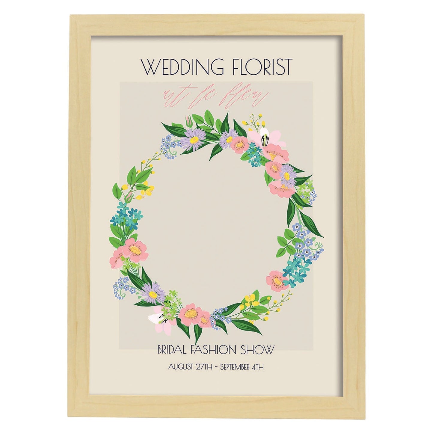 Lamina artistica decorativa con ilustración de Flores de boda 02-Artwork-Nacnic-A4-Marco Madera clara-Nacnic Estudio SL