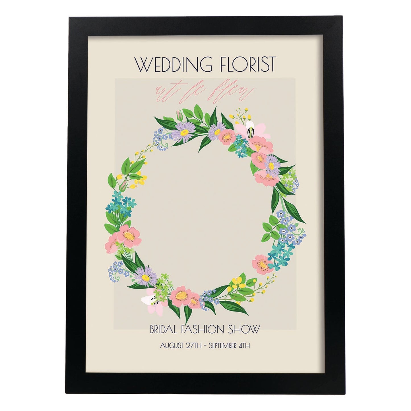 Lamina artistica decorativa con ilustración de Flores de boda 02-Artwork-Nacnic-A4-Marco Negro-Nacnic Estudio SL