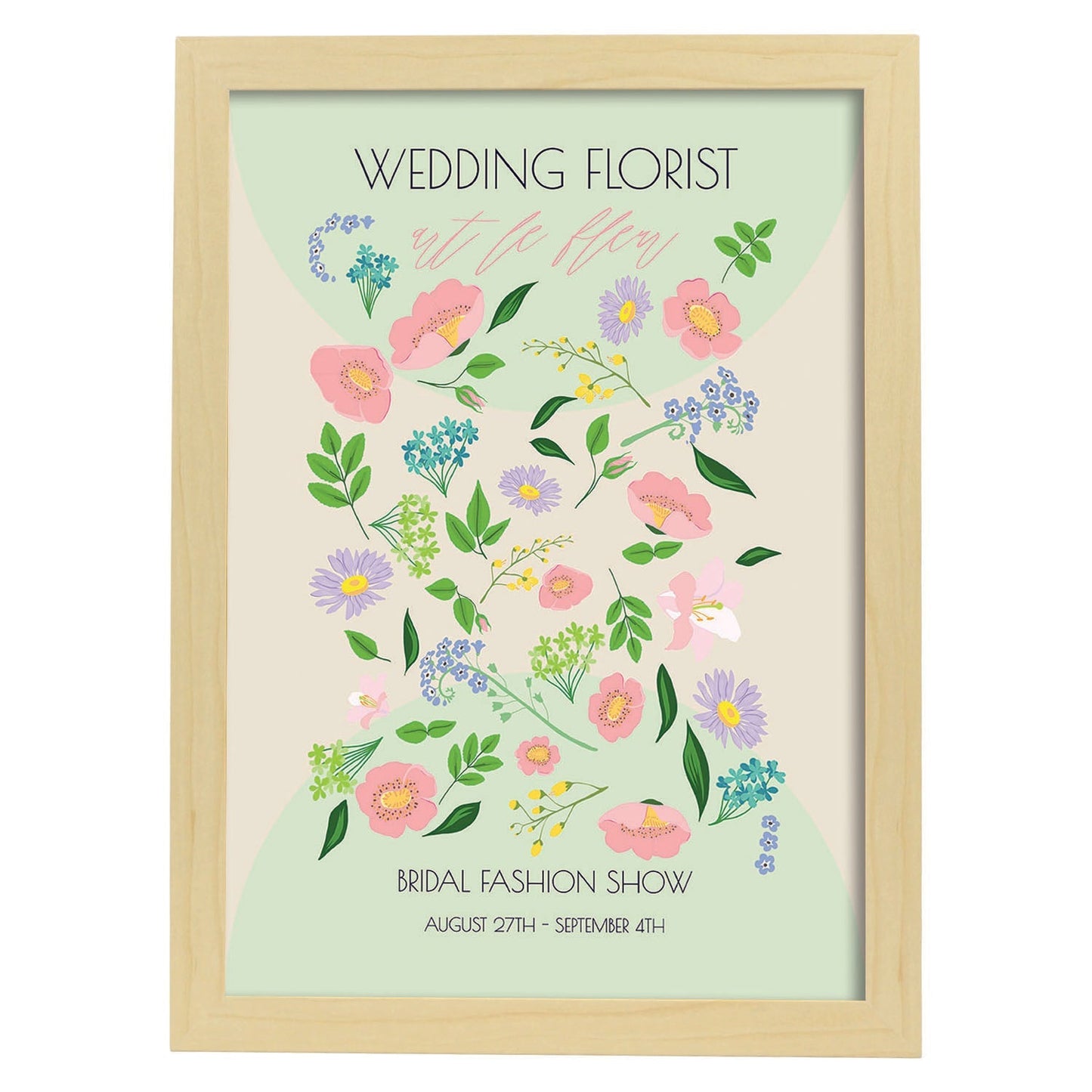 Lamina artistica decorativa con ilustración de Flores de boda 03-Artwork-Nacnic-A3-Marco Madera clara-Nacnic Estudio SL