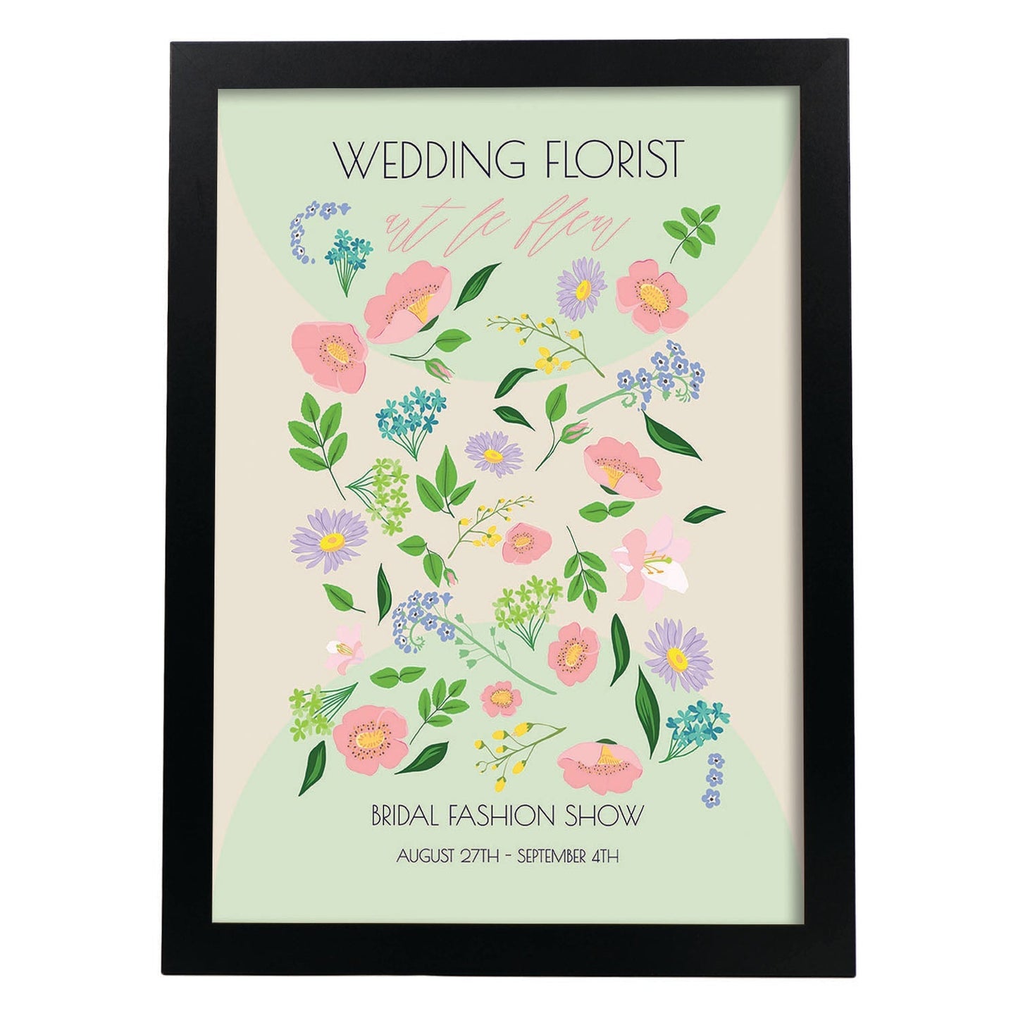 Lamina artistica decorativa con ilustración de Flores de boda 03-Artwork-Nacnic-A4-Marco Negro-Nacnic Estudio SL