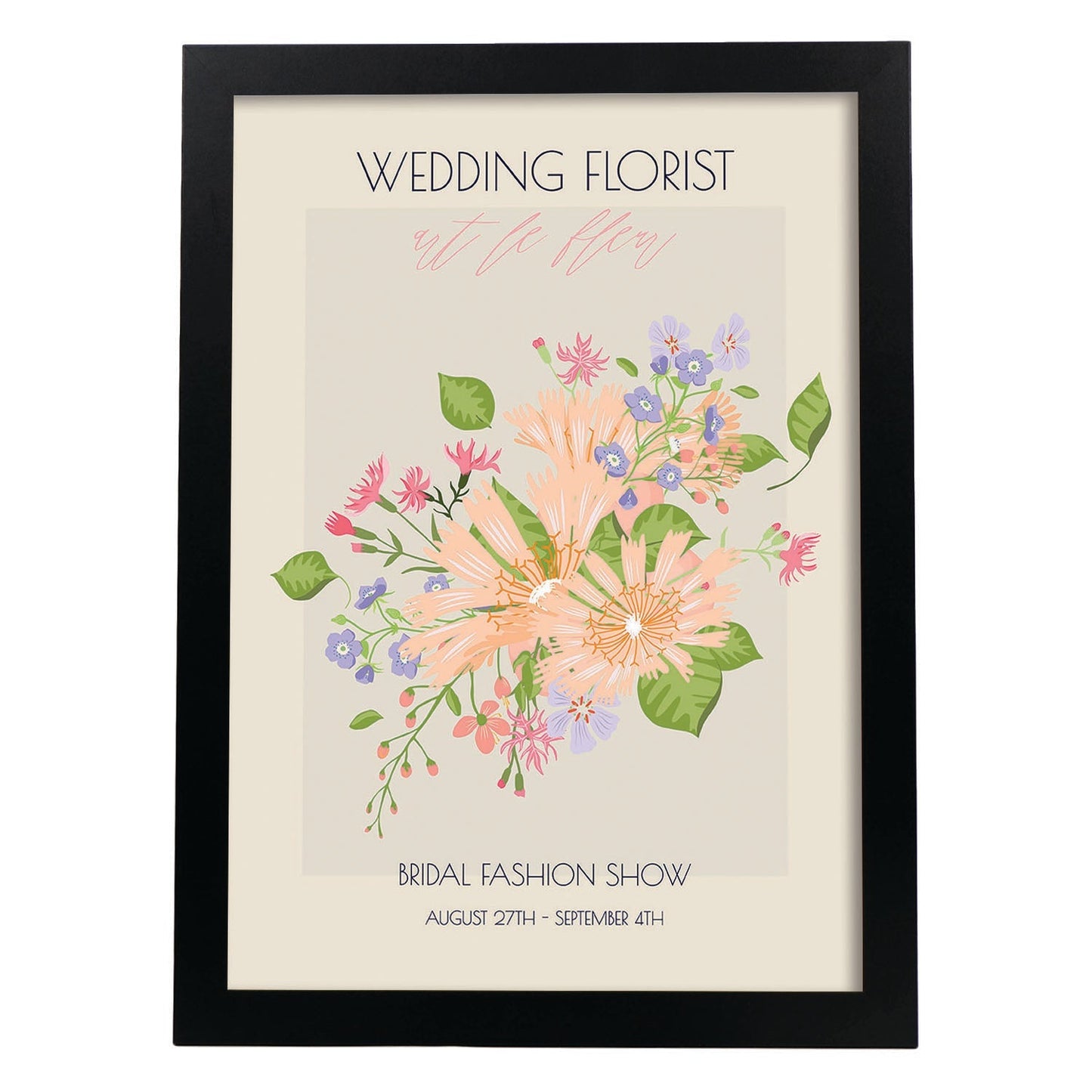 Lamina artistica decorativa con ilustración de Flores de boda 04-Artwork-Nacnic-A4-Marco Negro-Nacnic Estudio SL