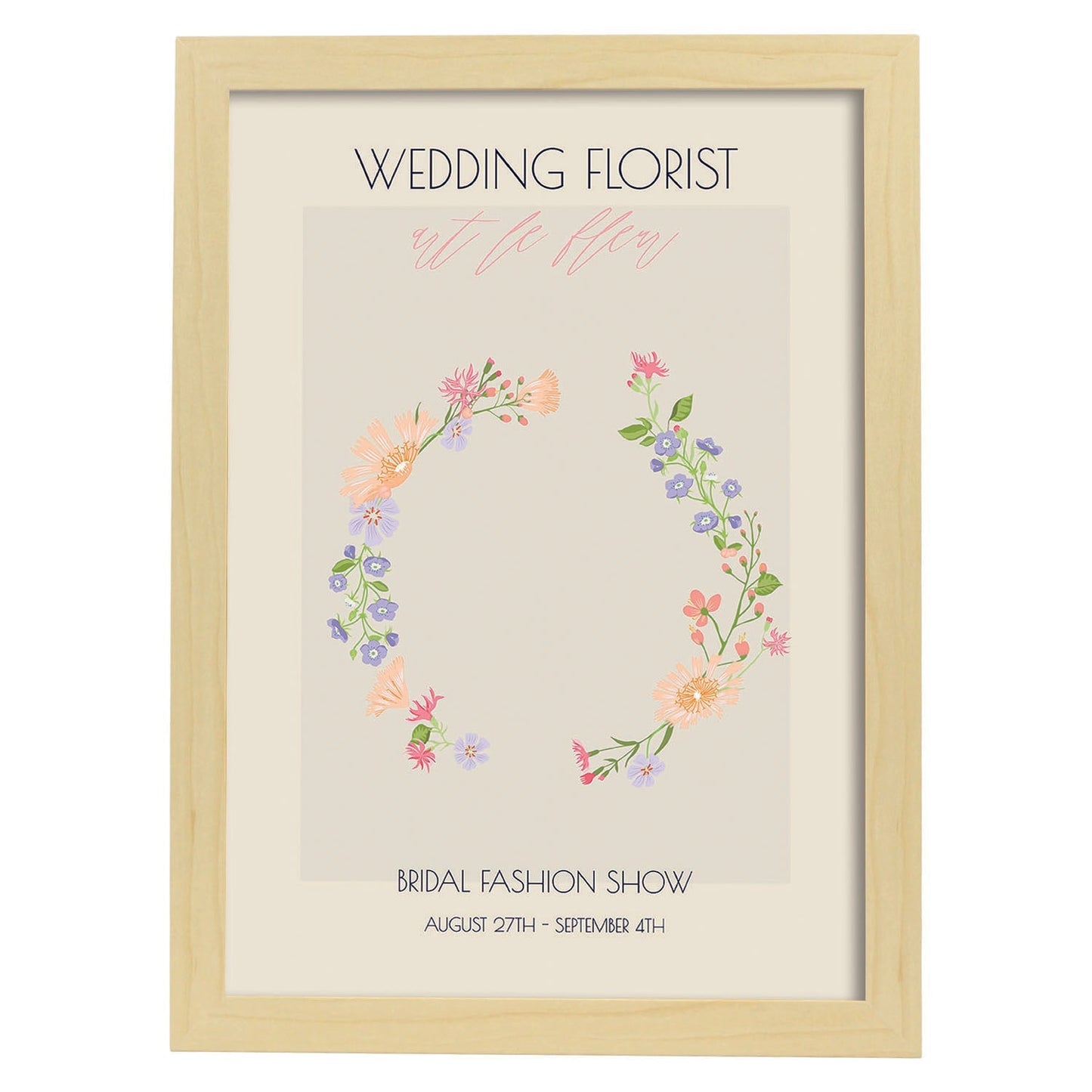 Lamina artistica decorativa con ilustración de Flores de boda 05-Artwork-Nacnic-A3-Marco Madera clara-Nacnic Estudio SL