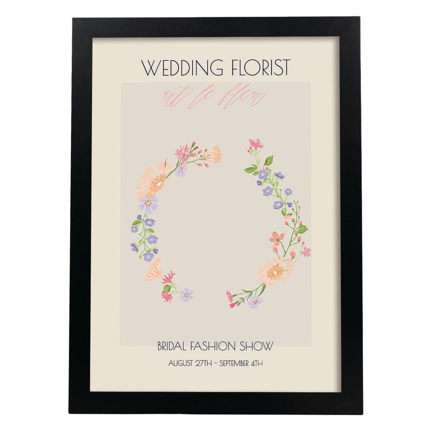 Lamina artistica decorativa con ilustración de Flores de boda 05-Artwork-Nacnic-A4-Marco Negro-Nacnic Estudio SL