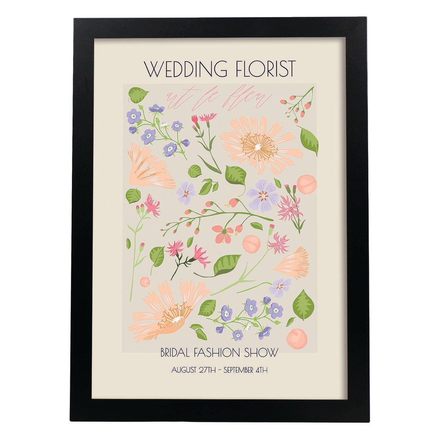 Lamina artistica decorativa con ilustración de Flores de boda 06-Artwork-Nacnic-A3-Marco Negro-Nacnic Estudio SL