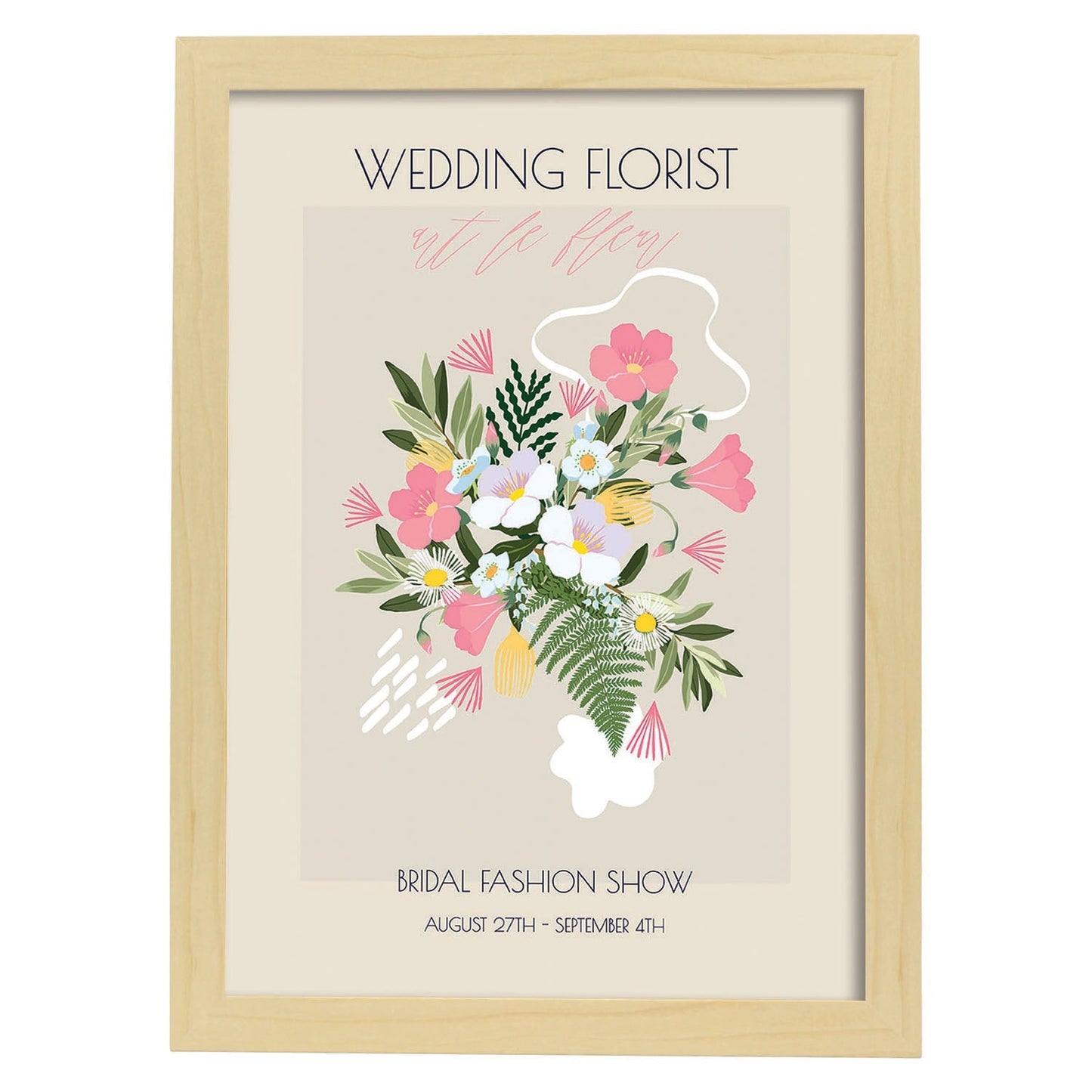 Lamina artistica decorativa con ilustración de Flores de boda 07-Artwork-Nacnic-A4-Marco Madera clara-Nacnic Estudio SL