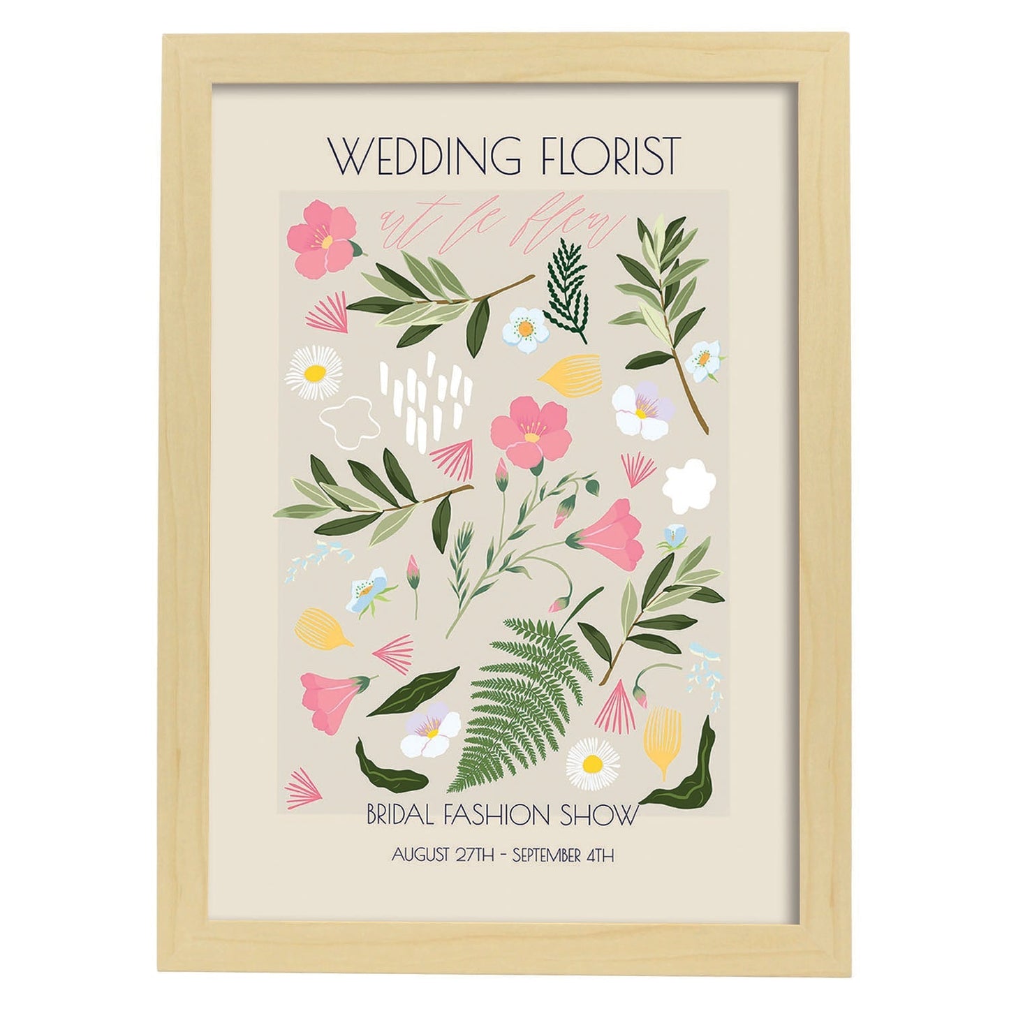Lamina artistica decorativa con ilustración de Flores de boda 08-Artwork-Nacnic-A3-Marco Madera clara-Nacnic Estudio SL
