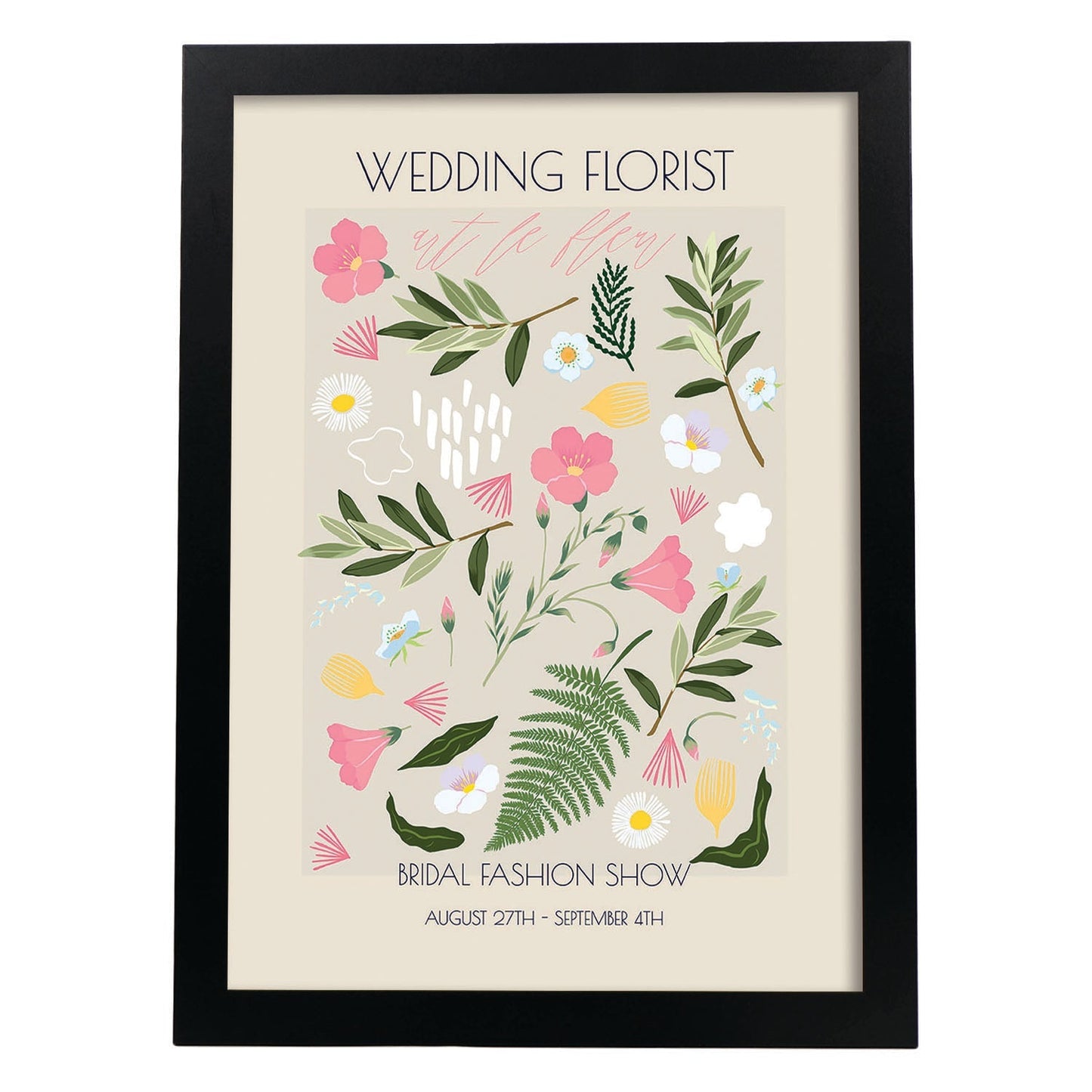 Lamina artistica decorativa con ilustración de Flores de boda 08-Artwork-Nacnic-A3-Marco Negro-Nacnic Estudio SL