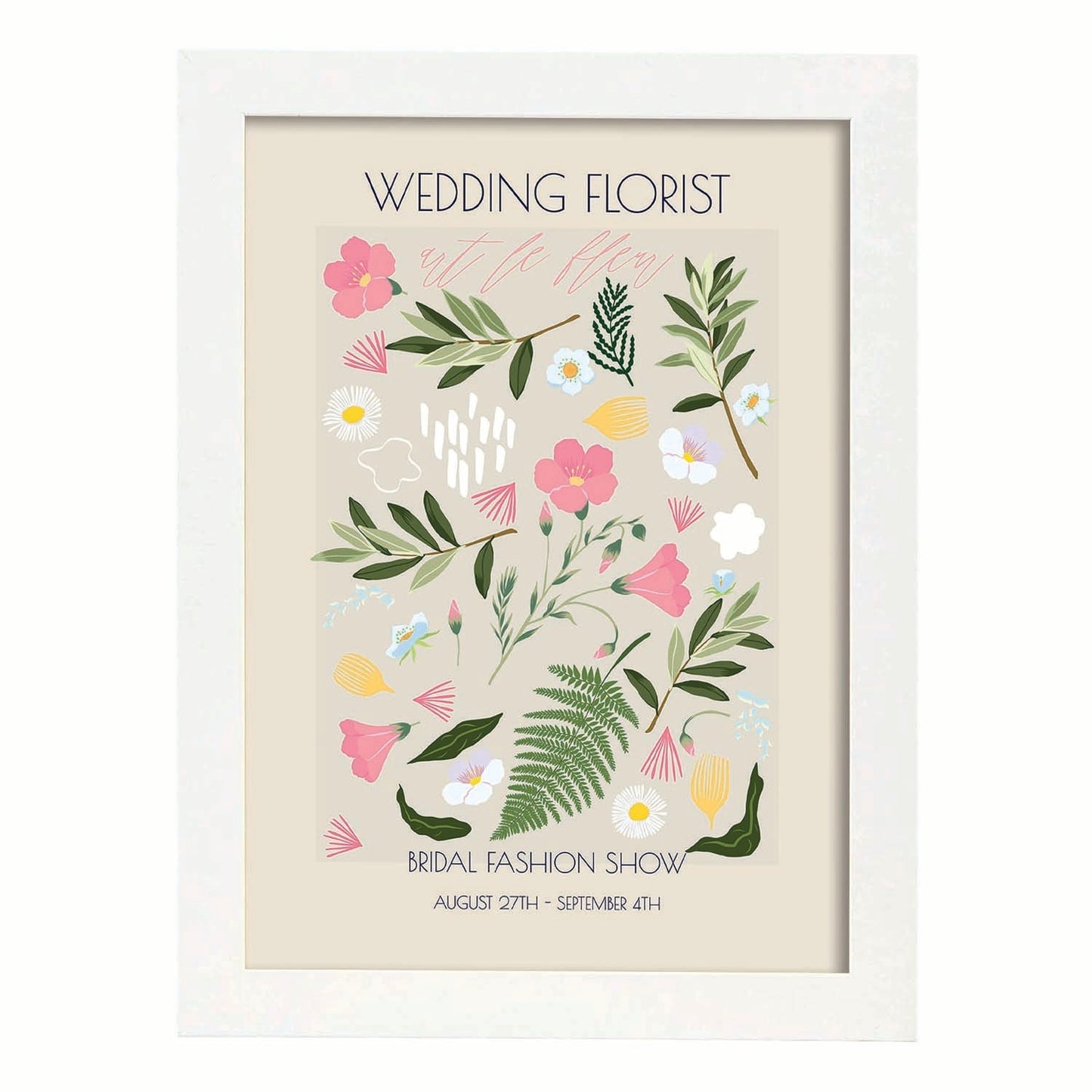 Lamina artistica decorativa con ilustración de Flores de boda 08-Artwork-Nacnic-A4-Marco Blanco-Nacnic Estudio SL
