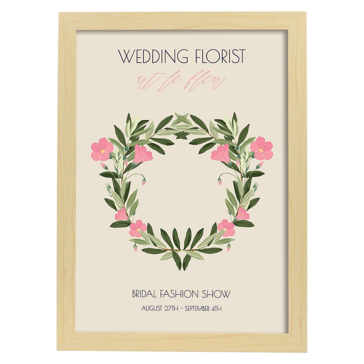 Lamina artistica decorativa con ilustración de Flores de boda 09-Artwork-Nacnic-A4-Marco Madera clara-Nacnic Estudio SL