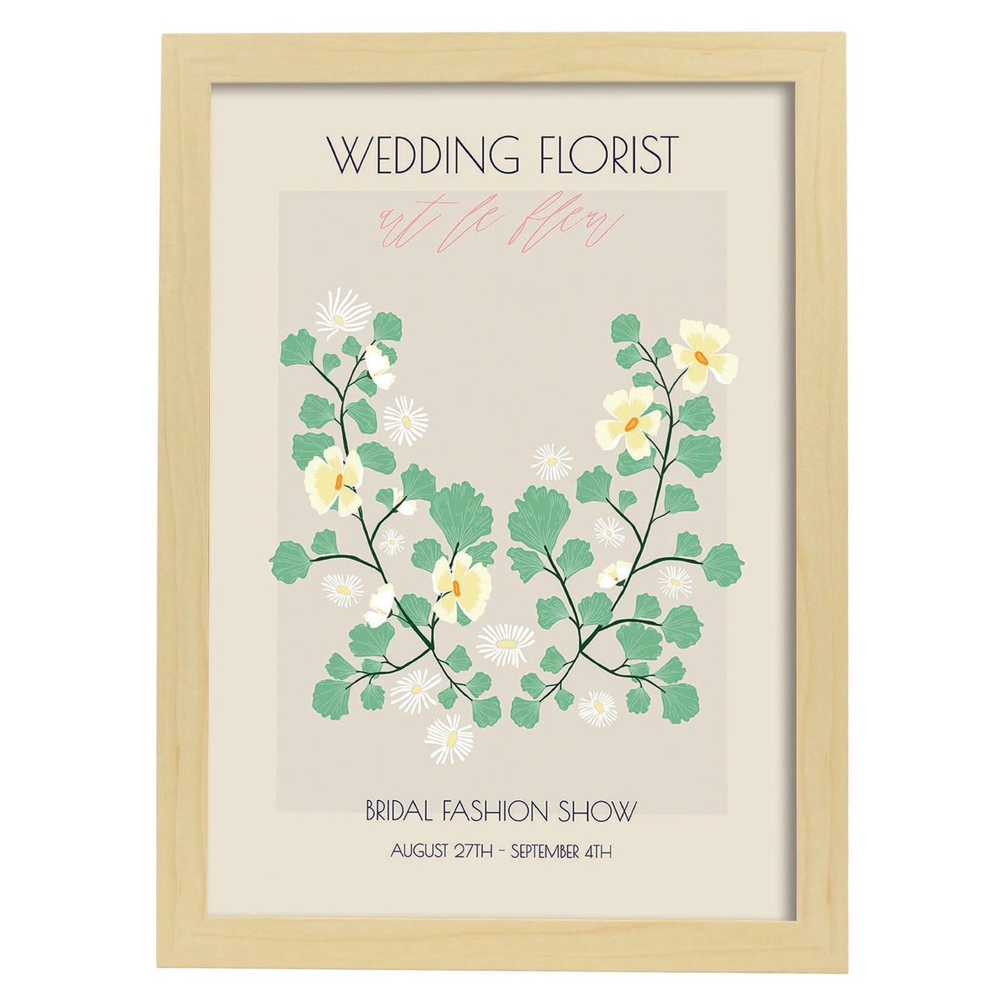 Lamina artistica decorativa con ilustración de Flores de boda 13-Artwork-Nacnic-A3-Marco Madera clara-Nacnic Estudio SL