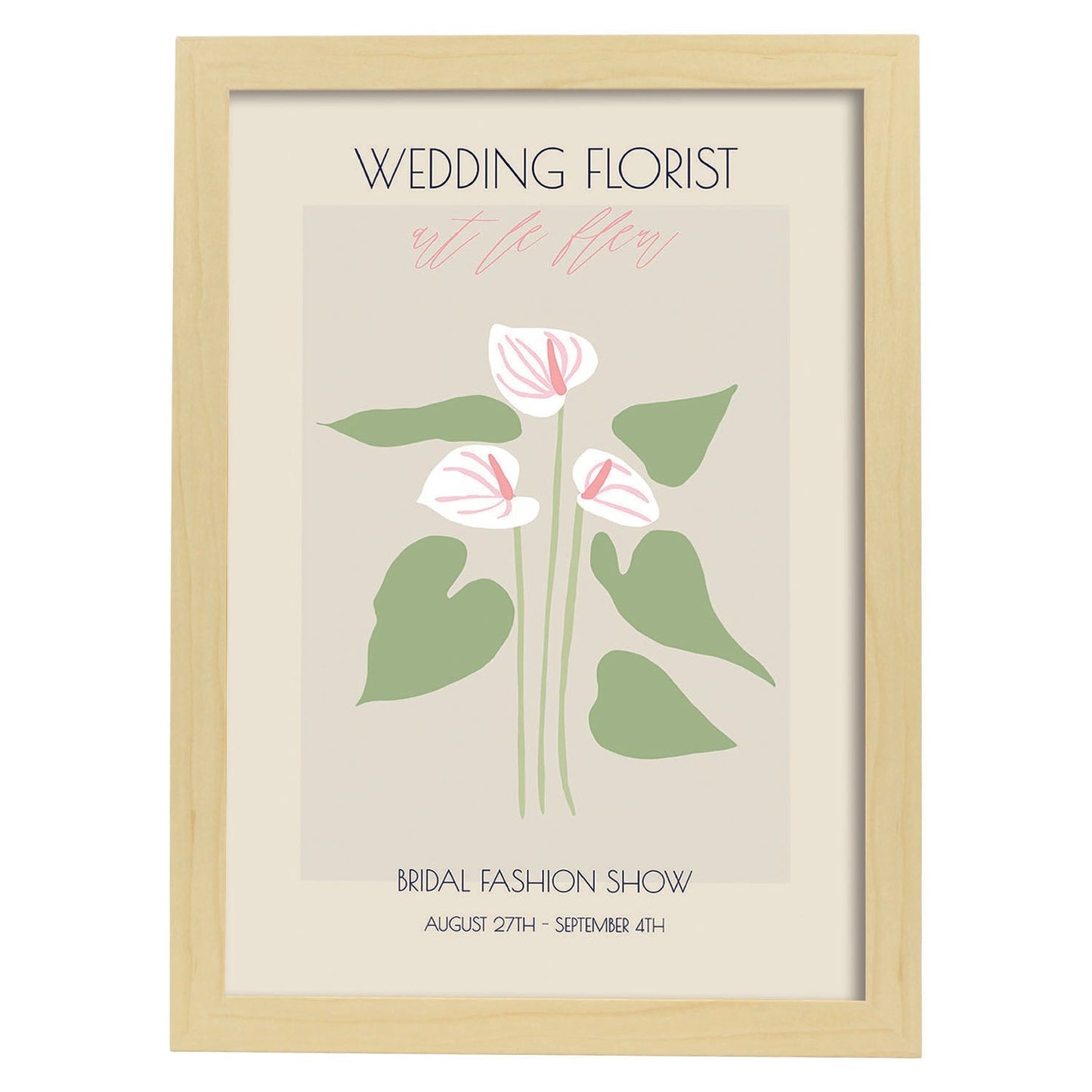 Lamina artistica decorativa con ilustración de Flores de boda 14-Artwork-Nacnic-A4-Marco Madera clara-Nacnic Estudio SL